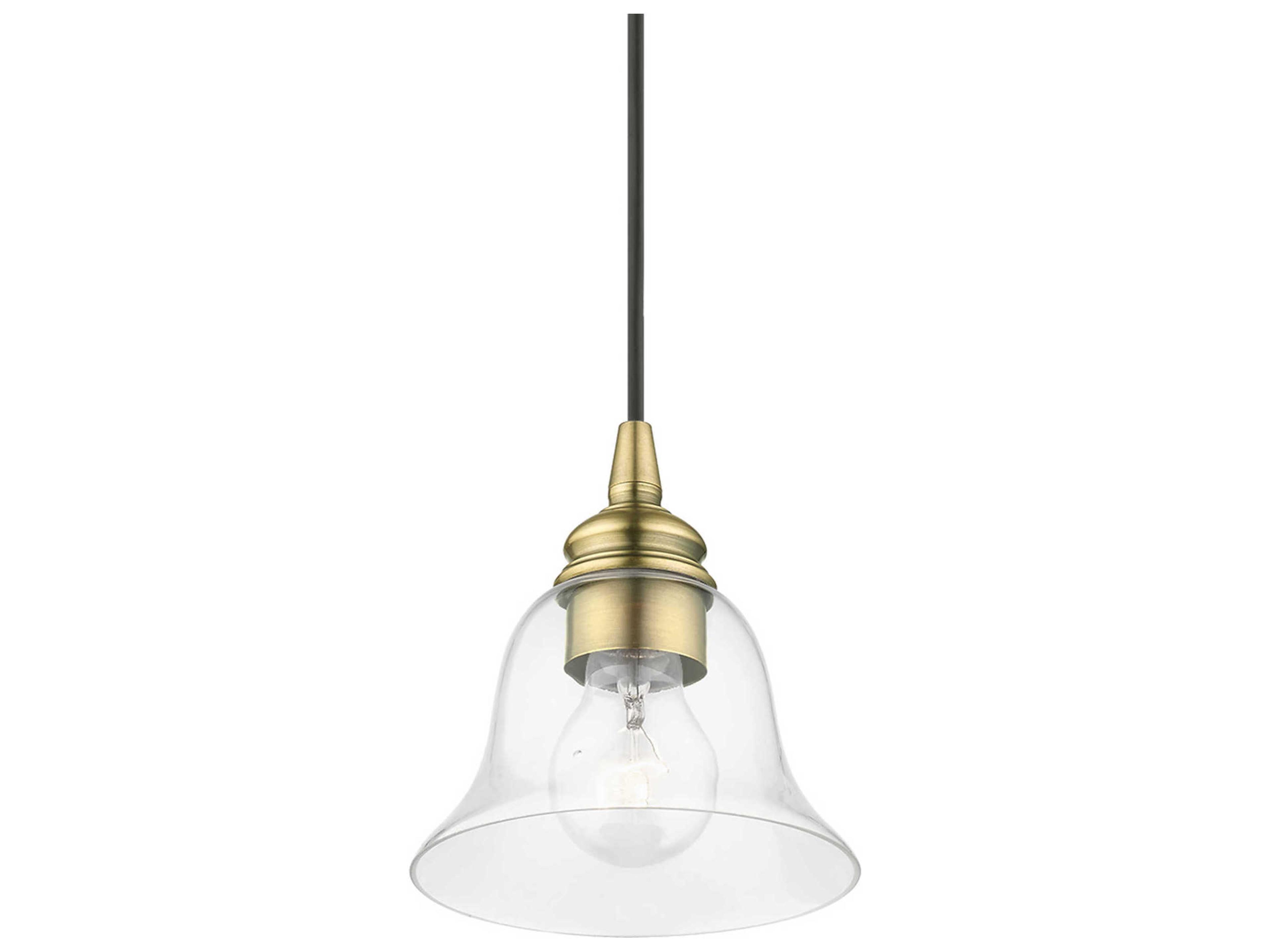 Livex Lighting Moreland 1-Light Antique Brass Glass Bell Mini Pendant