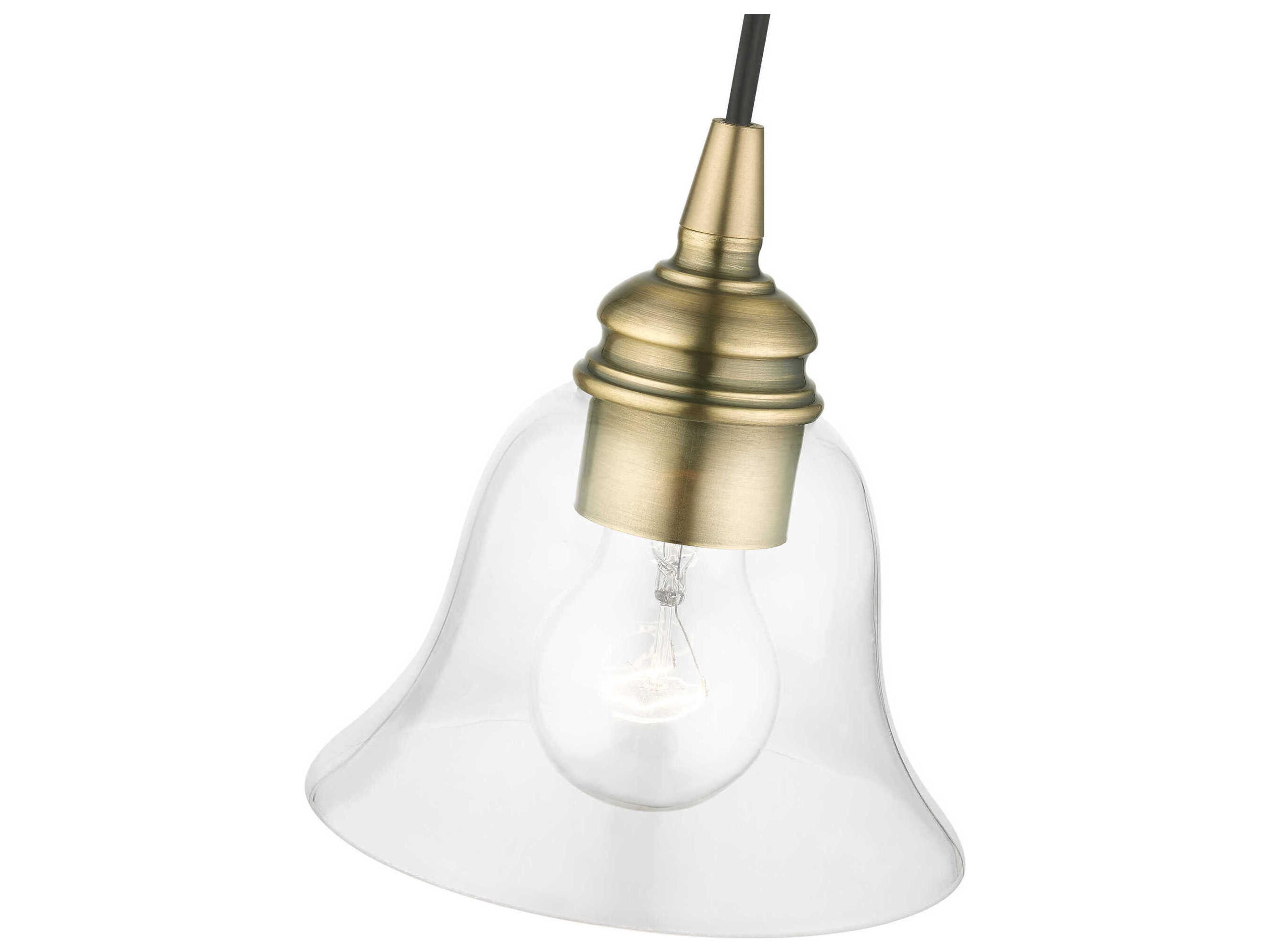 Livex Lighting Moreland 1-Light Antique Brass Glass Bell Mini Pendant