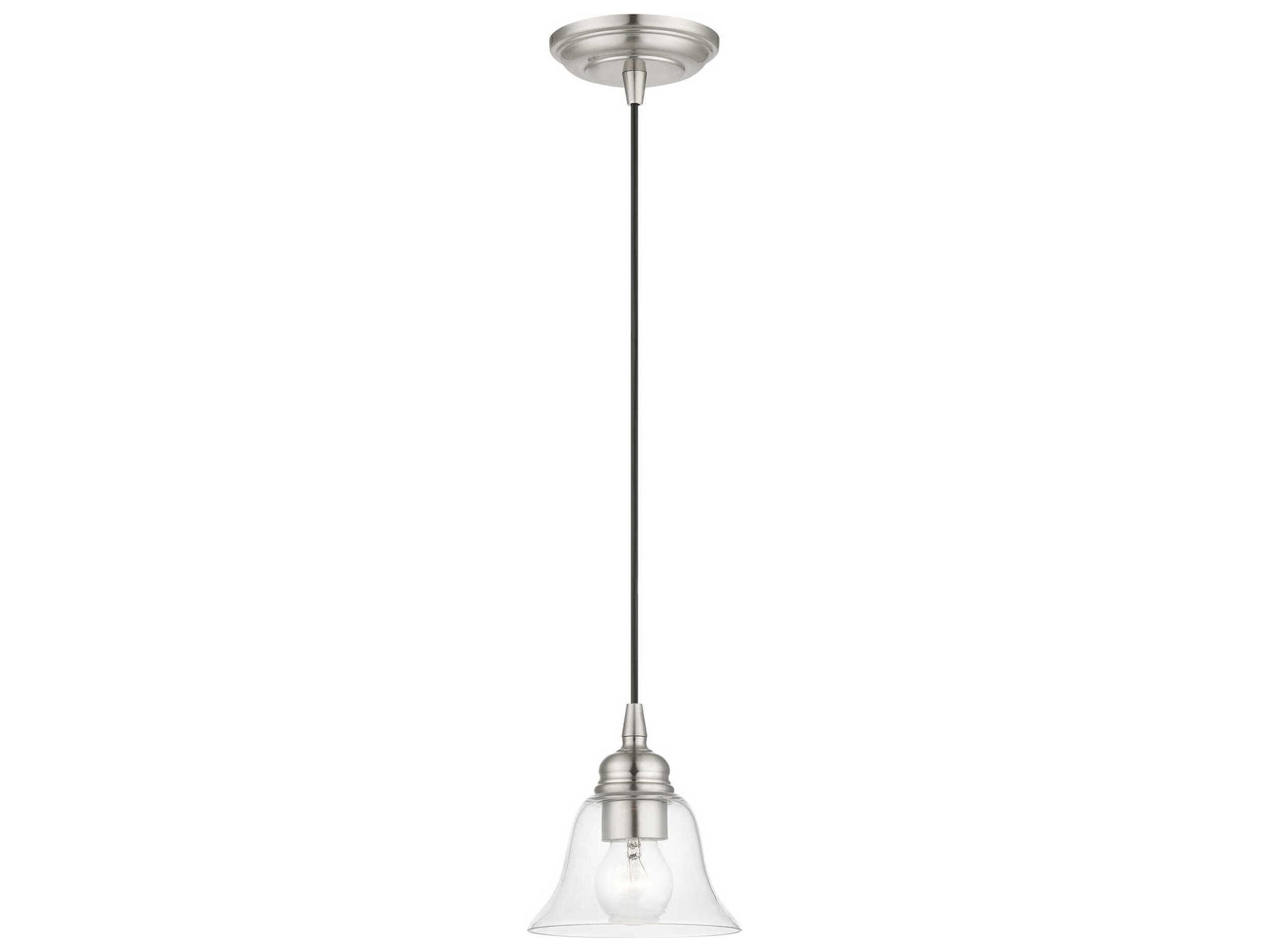 Livex Lighting Moreland 1-Light Brushed Nickel Glass Bell Mini Pendant