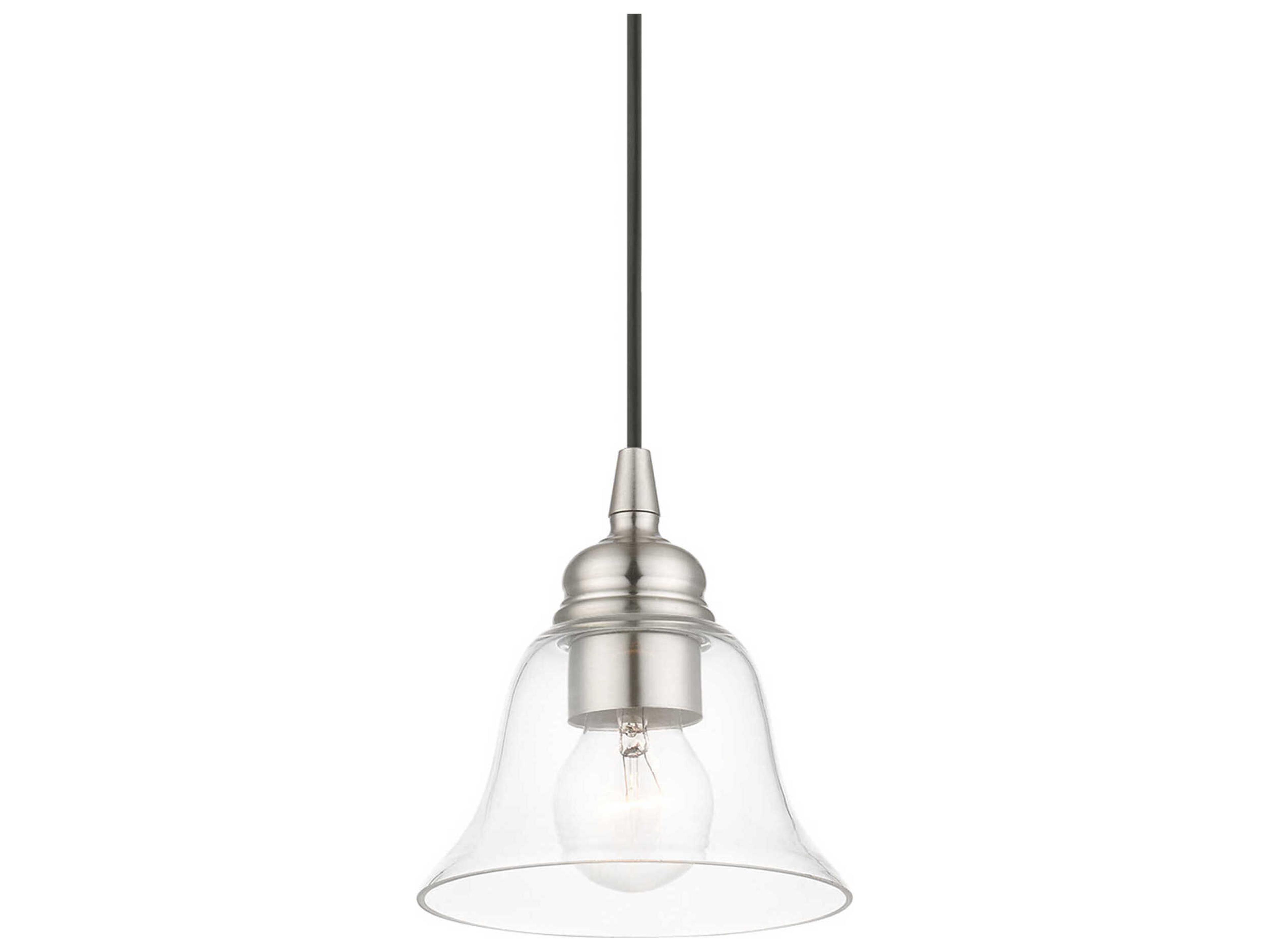 Livex Lighting Moreland 1-Light Brushed Nickel Glass Bell Mini Pendant