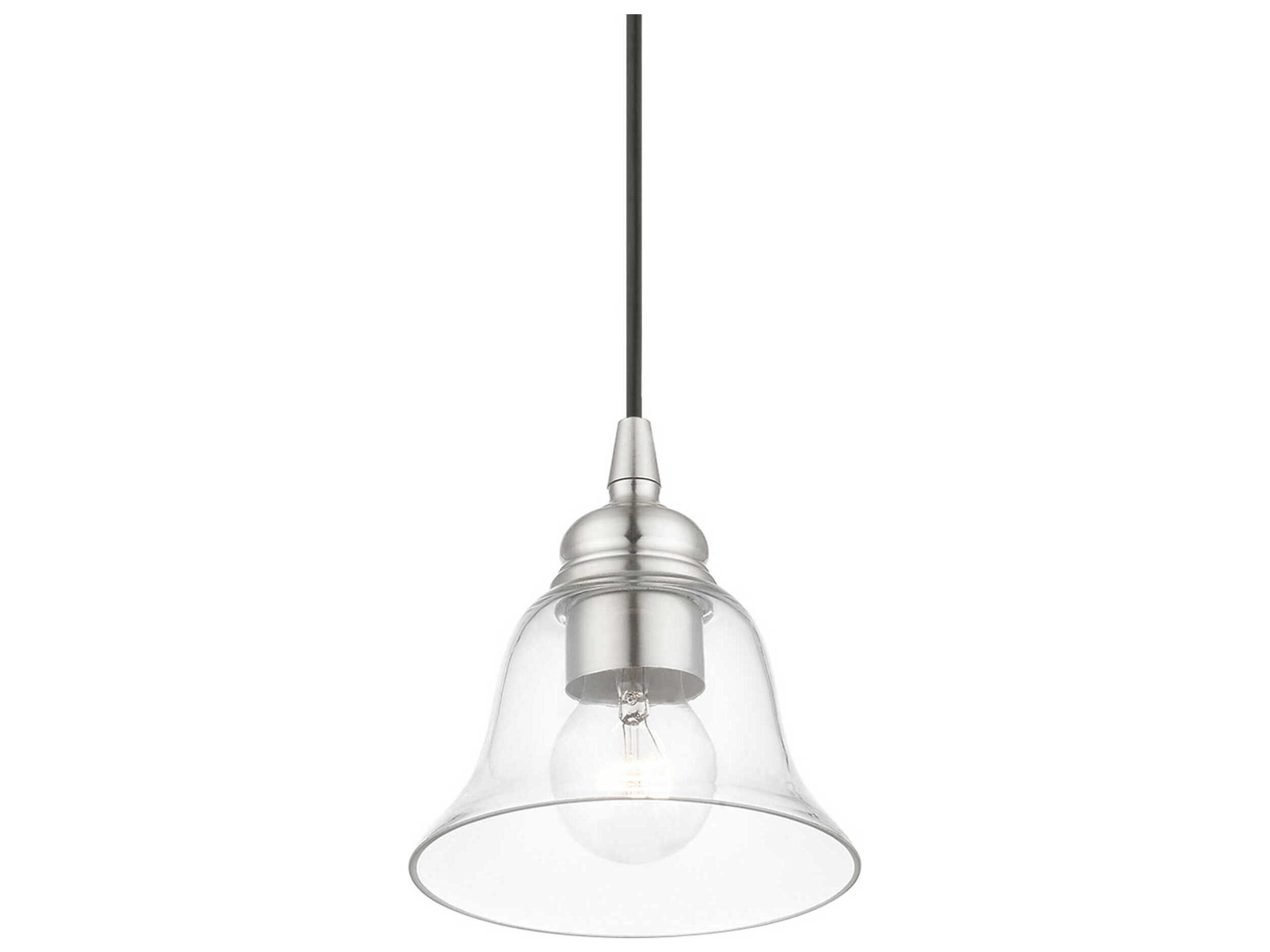 Livex Lighting Moreland 1-Light Brushed Nickel Glass Bell Mini Pendant