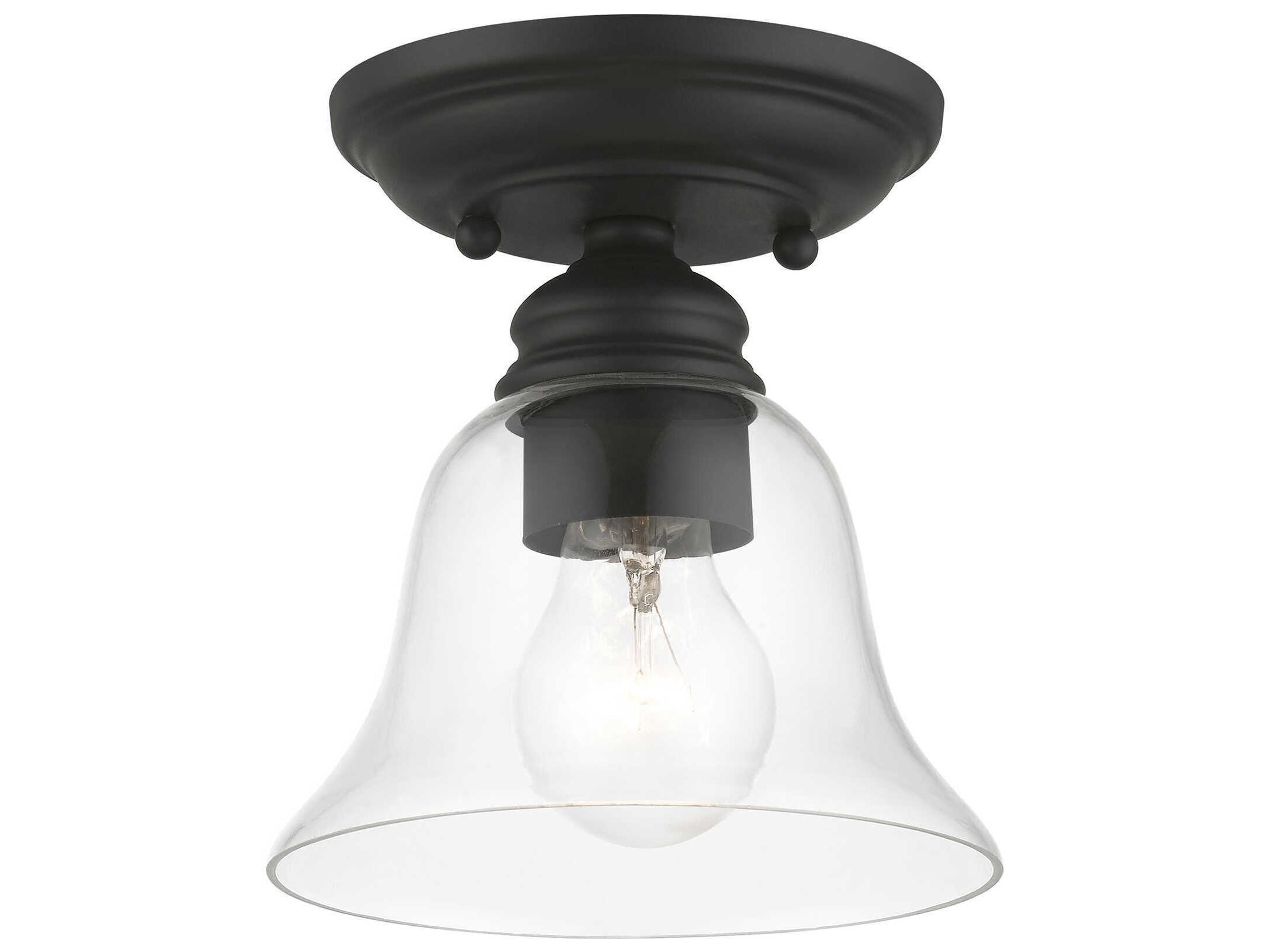 Livex Lighting Moreland 1-Light Black Glass Bell Semi Flush Mount
