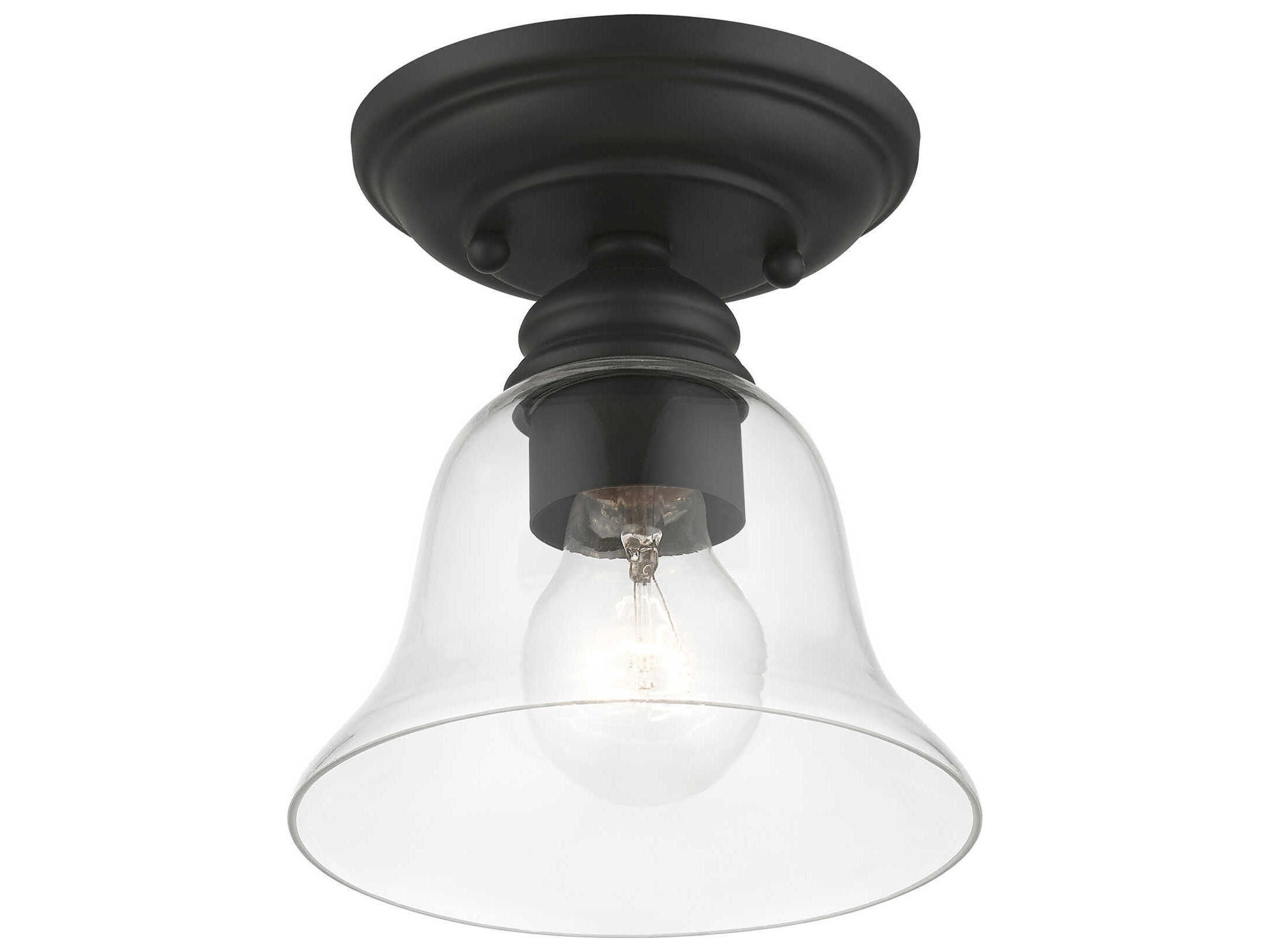 Livex Lighting Moreland 1-Light Black Glass Bell Semi Flush Mount