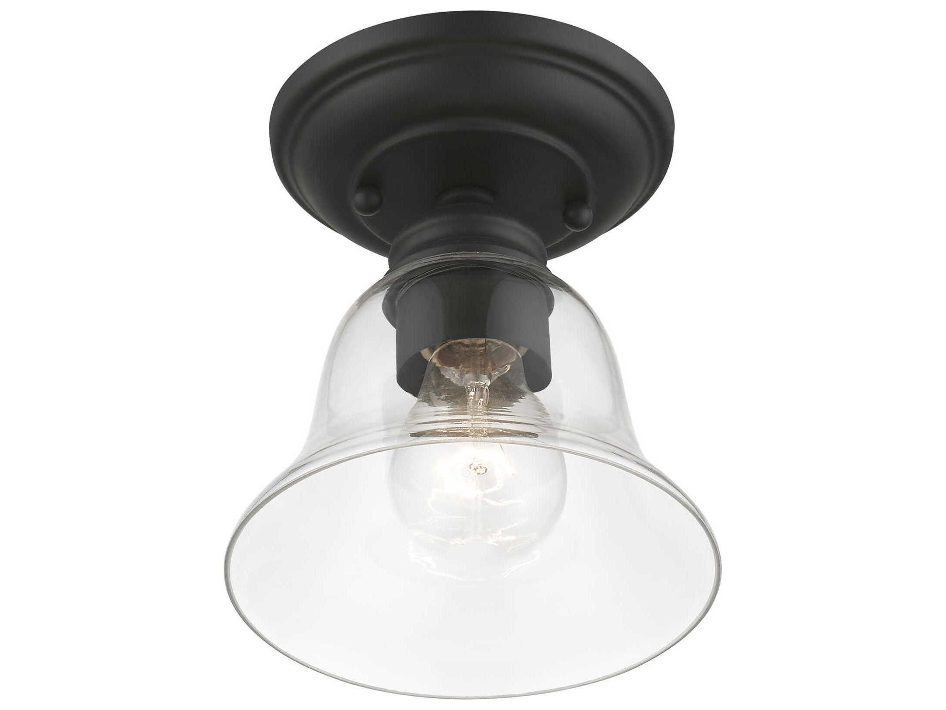 Livex Lighting Moreland 1-Light Black Glass Bell Semi Flush Mount