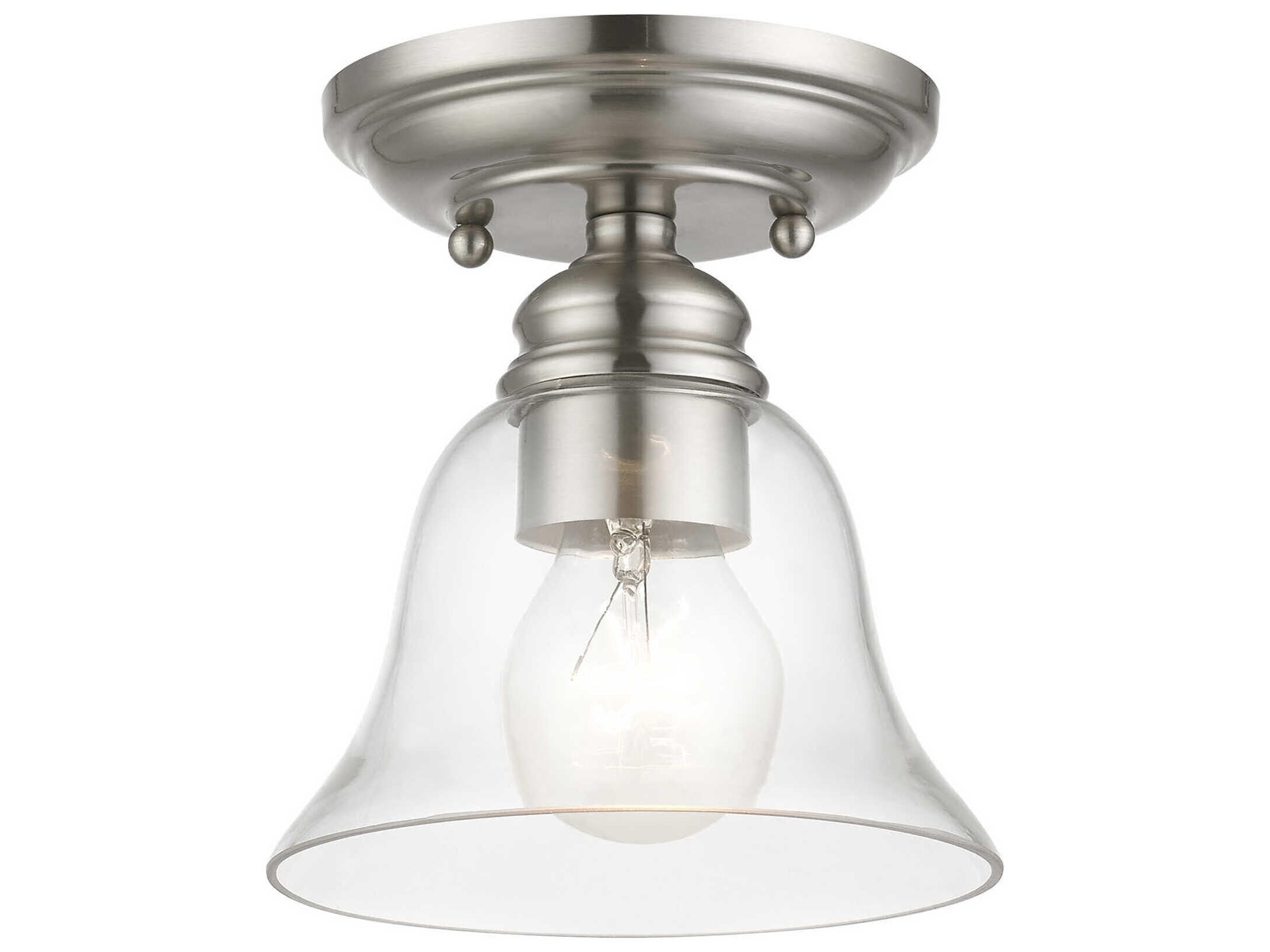 Livex Lighting Moreland 1-Light Brushed Nickel Glass Bell Semi Flush Mount