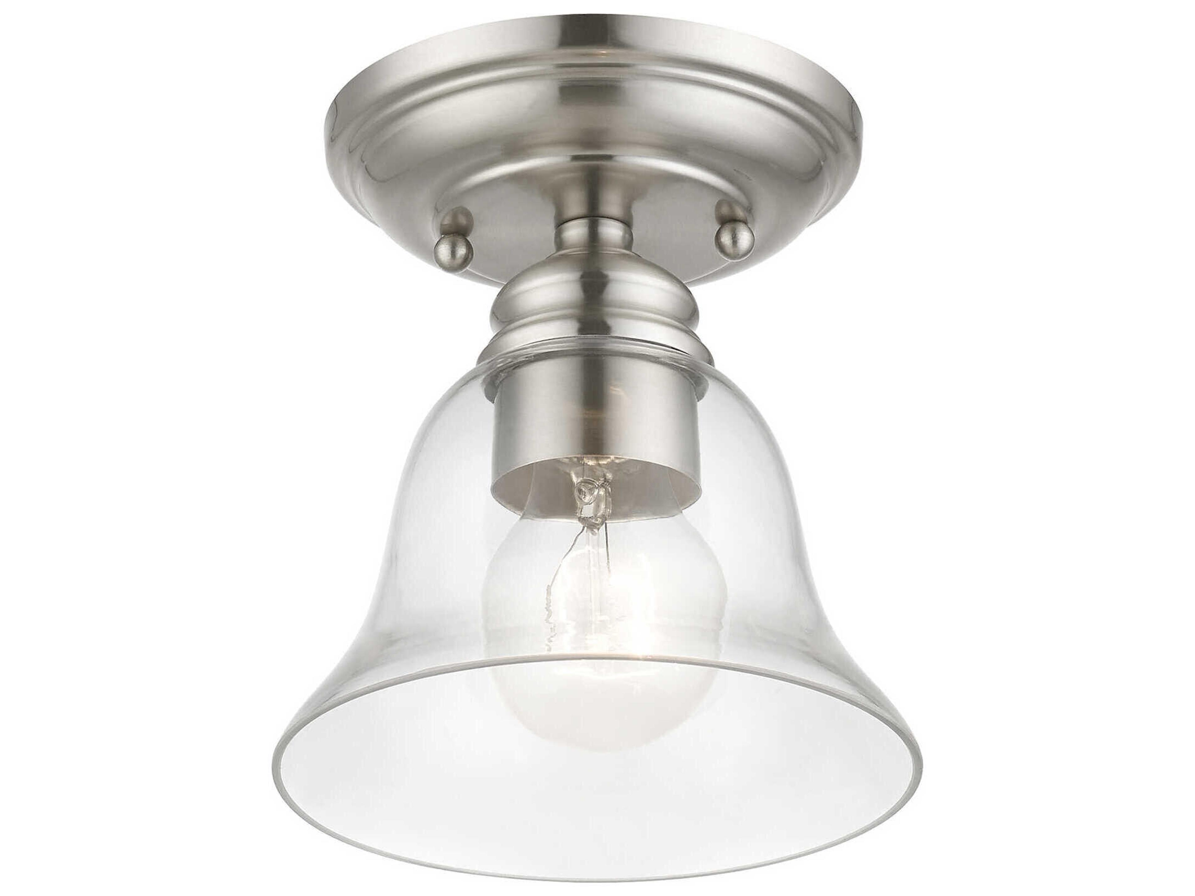 Livex Lighting Moreland 1-Light Brushed Nickel Glass Bell Semi Flush Mount