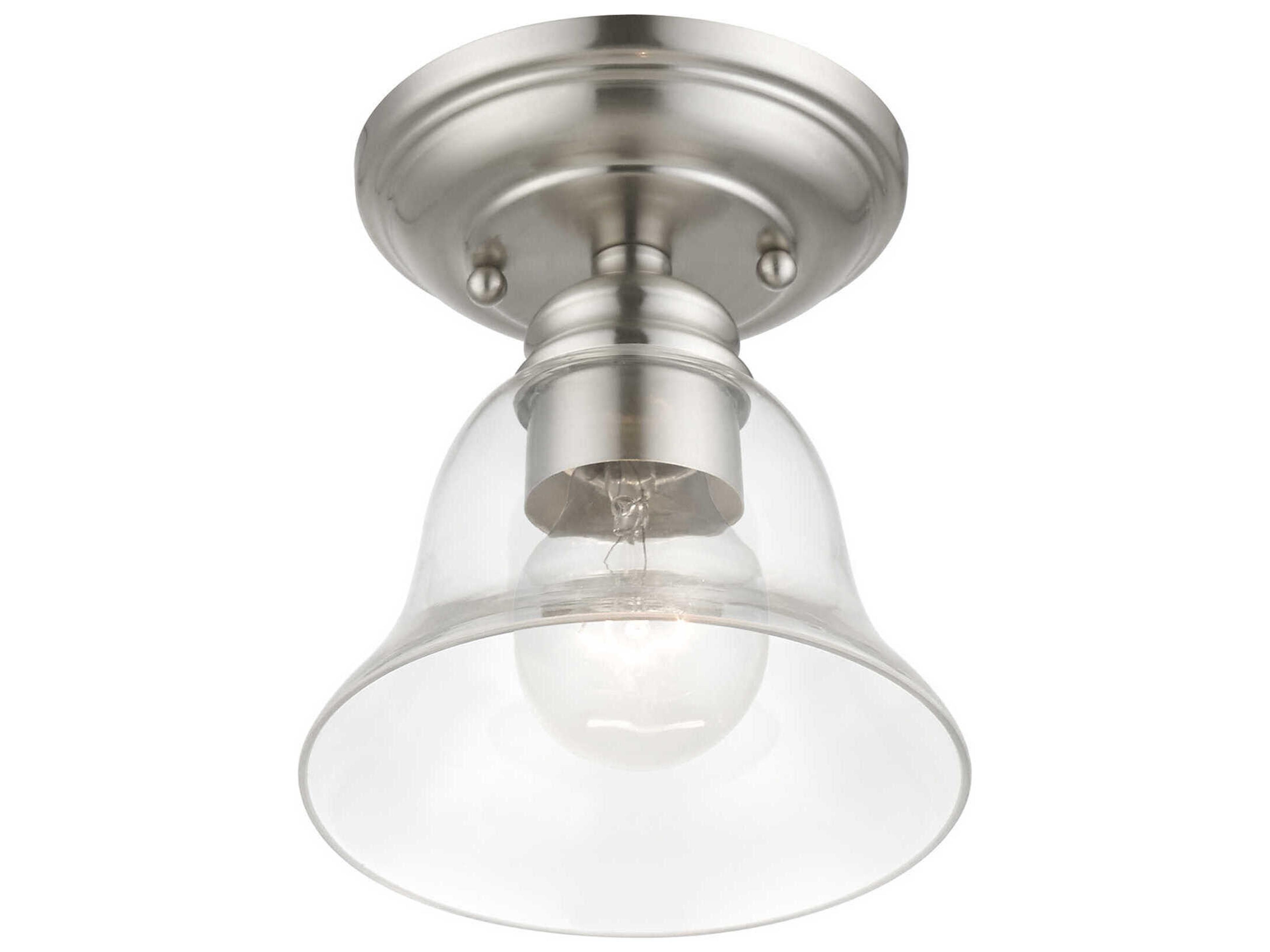 Livex Lighting Moreland 1-Light Brushed Nickel Glass Bell Semi Flush Mount
