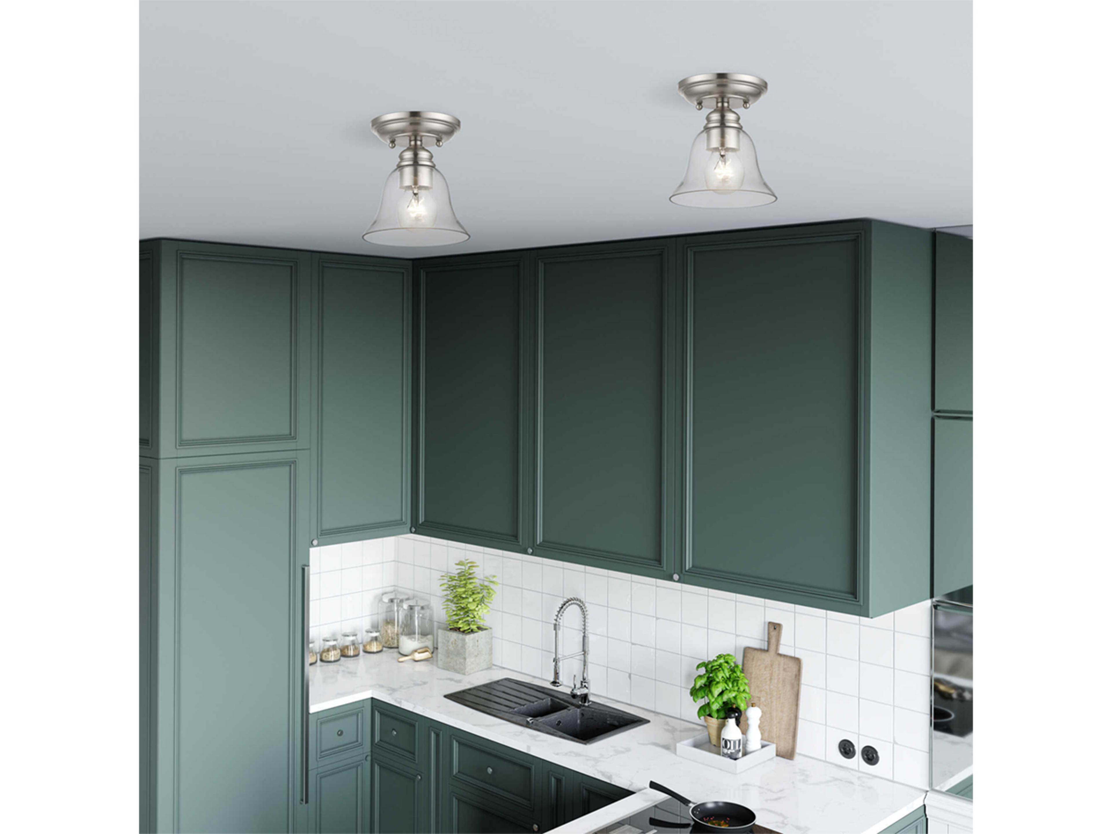 Livex Lighting Moreland 1-Light Brushed Nickel Glass Bell Semi Flush Mount