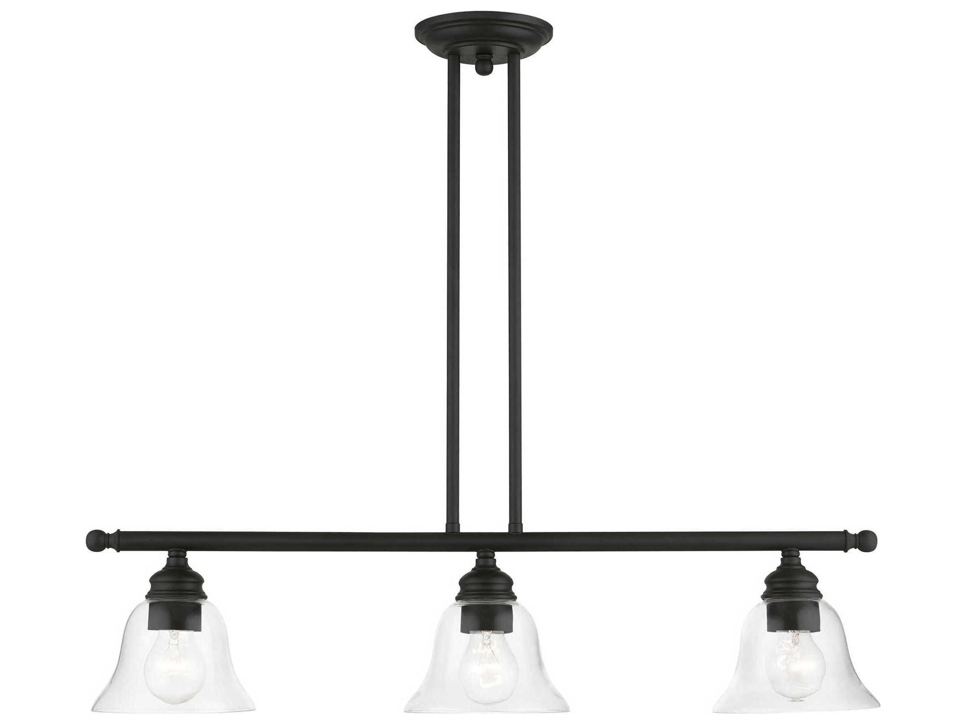 Moreland 3-Light Black Glass Bell Linear Island Pendant