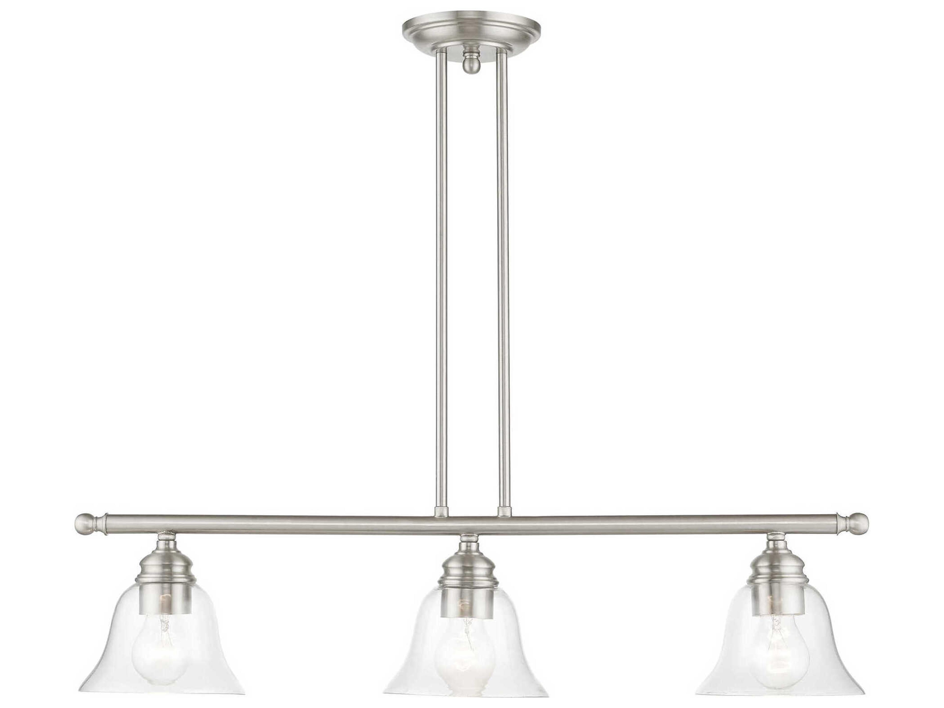 Moreland 3-Light Brushed Nickel Glass Bell Linear Island Pendant