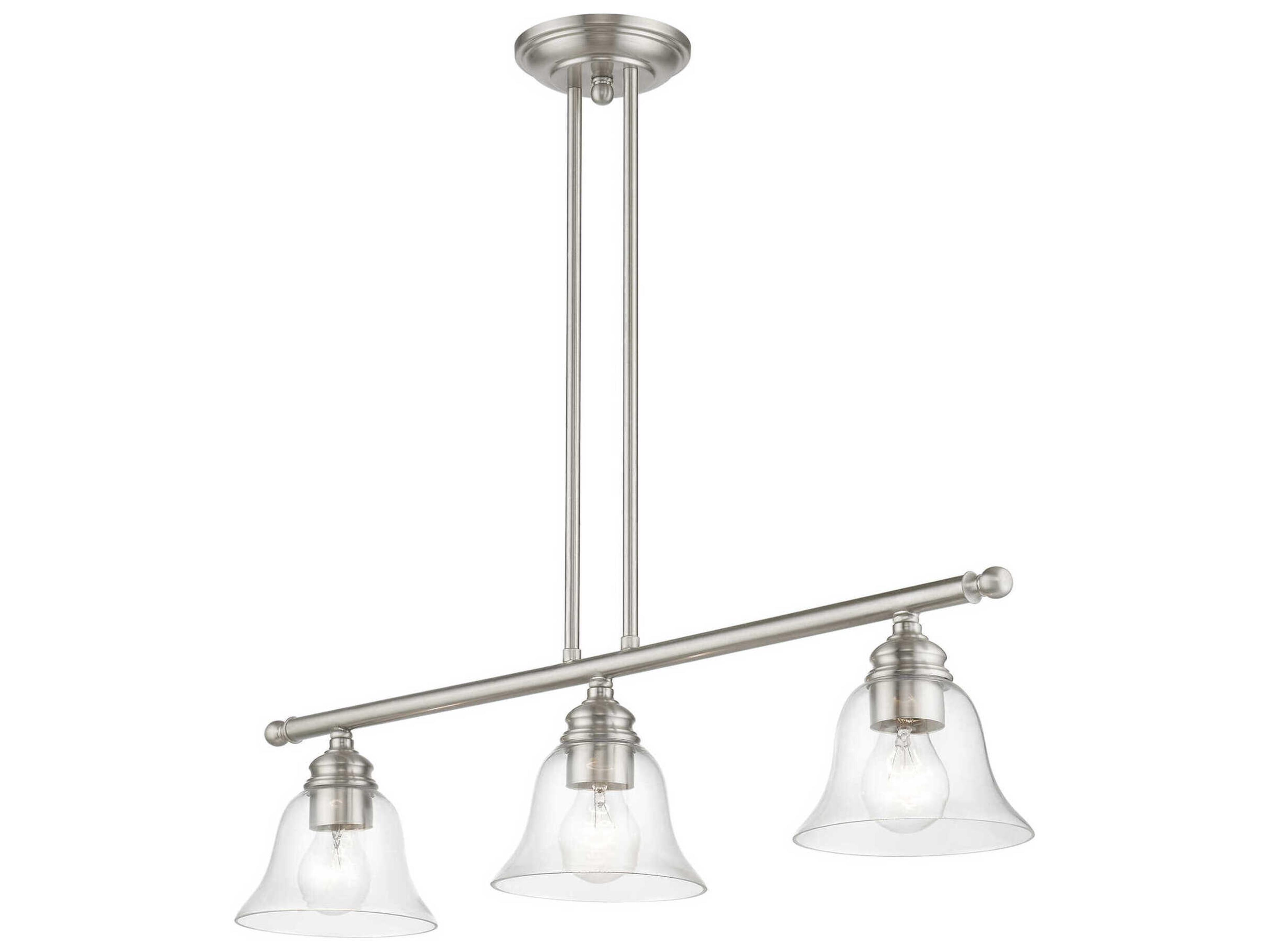 Livex Lighting Moreland 3-Light Brushed Nickel Glass Bell Linear Island Pendant