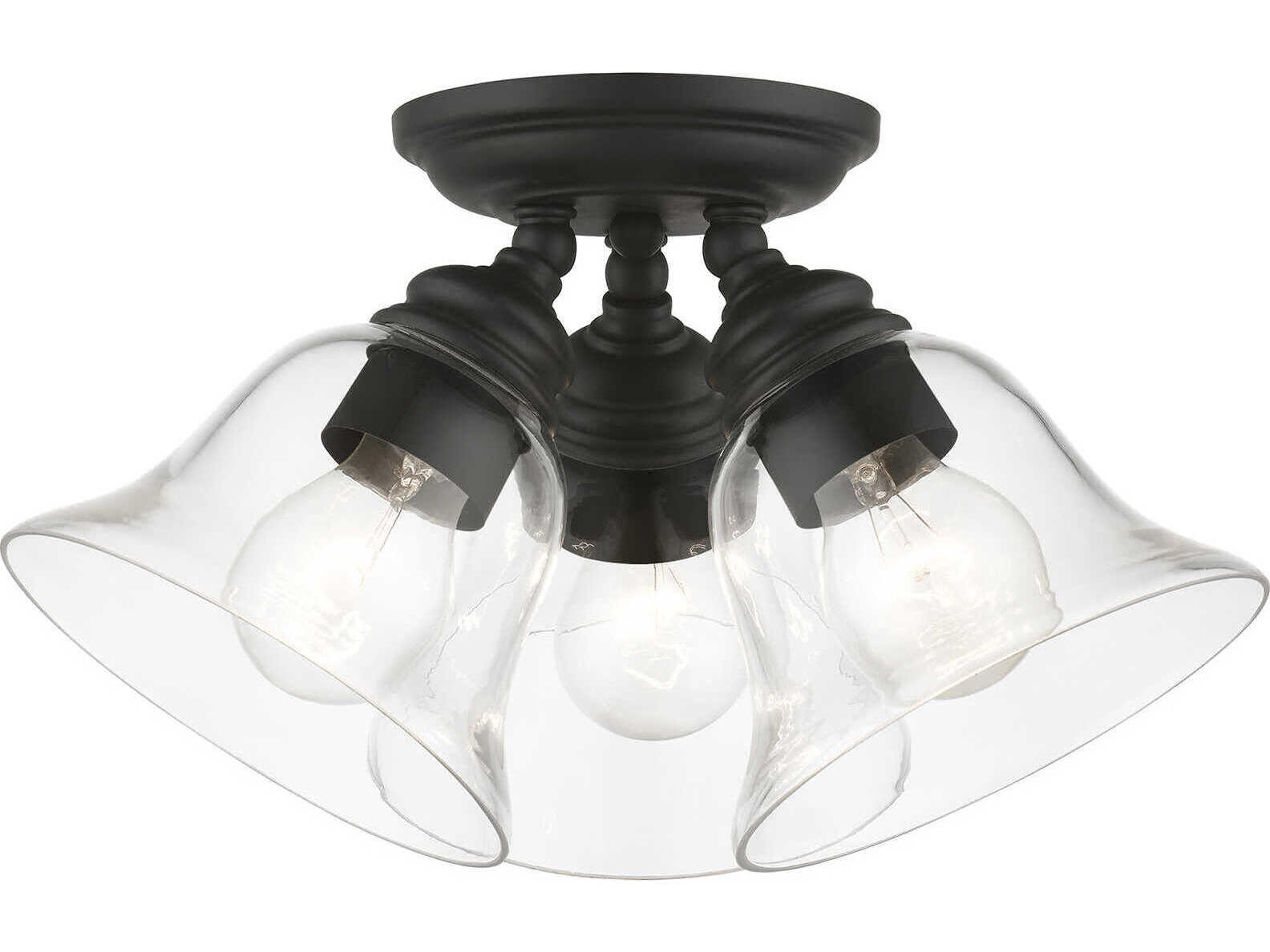 Moreland 3-Light Black Glass Bell Semi Flush Mount