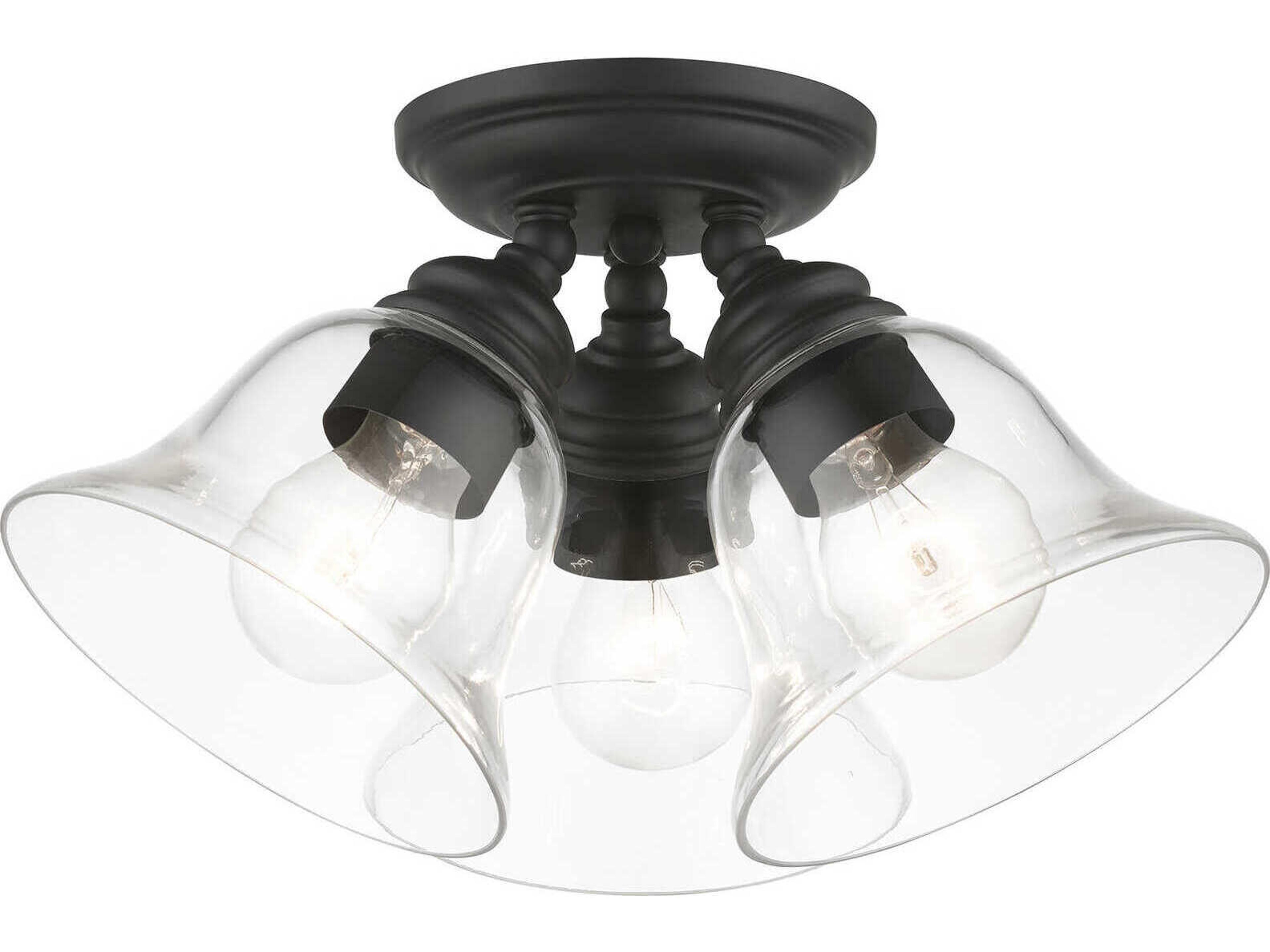 Livex Lighting Moreland 3-Light Black Glass Bell Semi Flush Mount