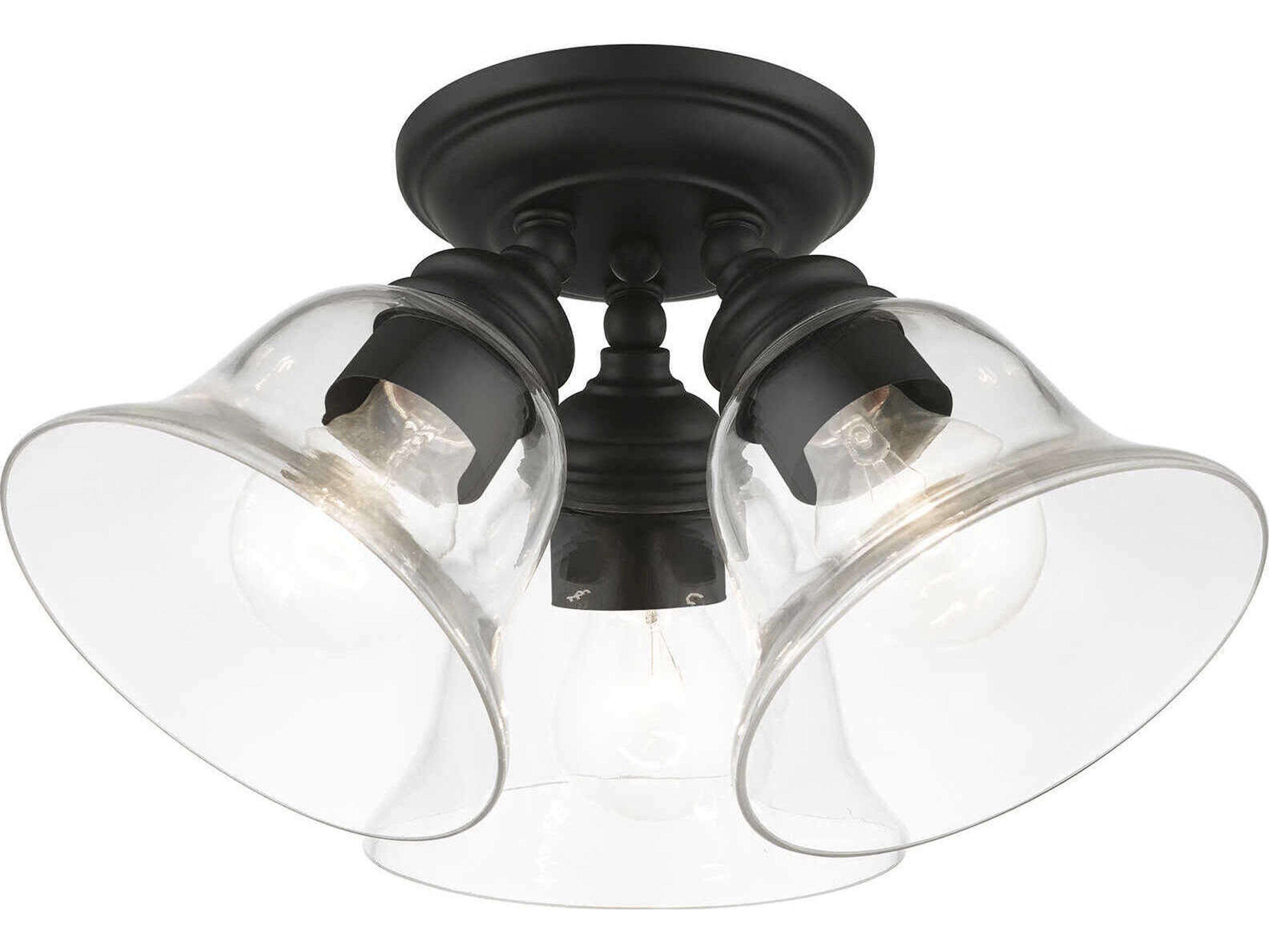 Livex Lighting Moreland 3-Light Black Glass Bell Semi Flush Mount