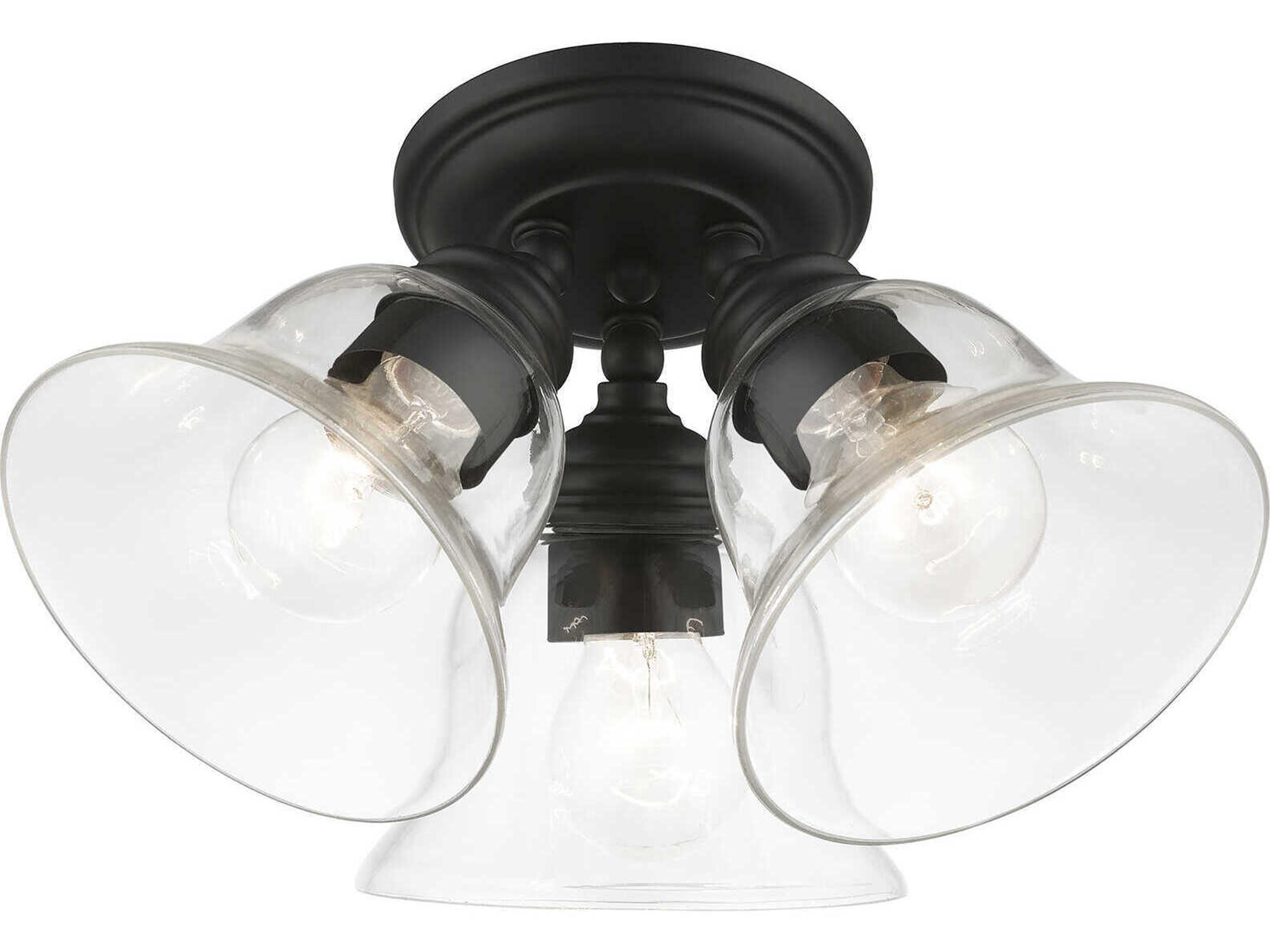 Livex Lighting Moreland 3-Light Black Glass Bell Semi Flush Mount