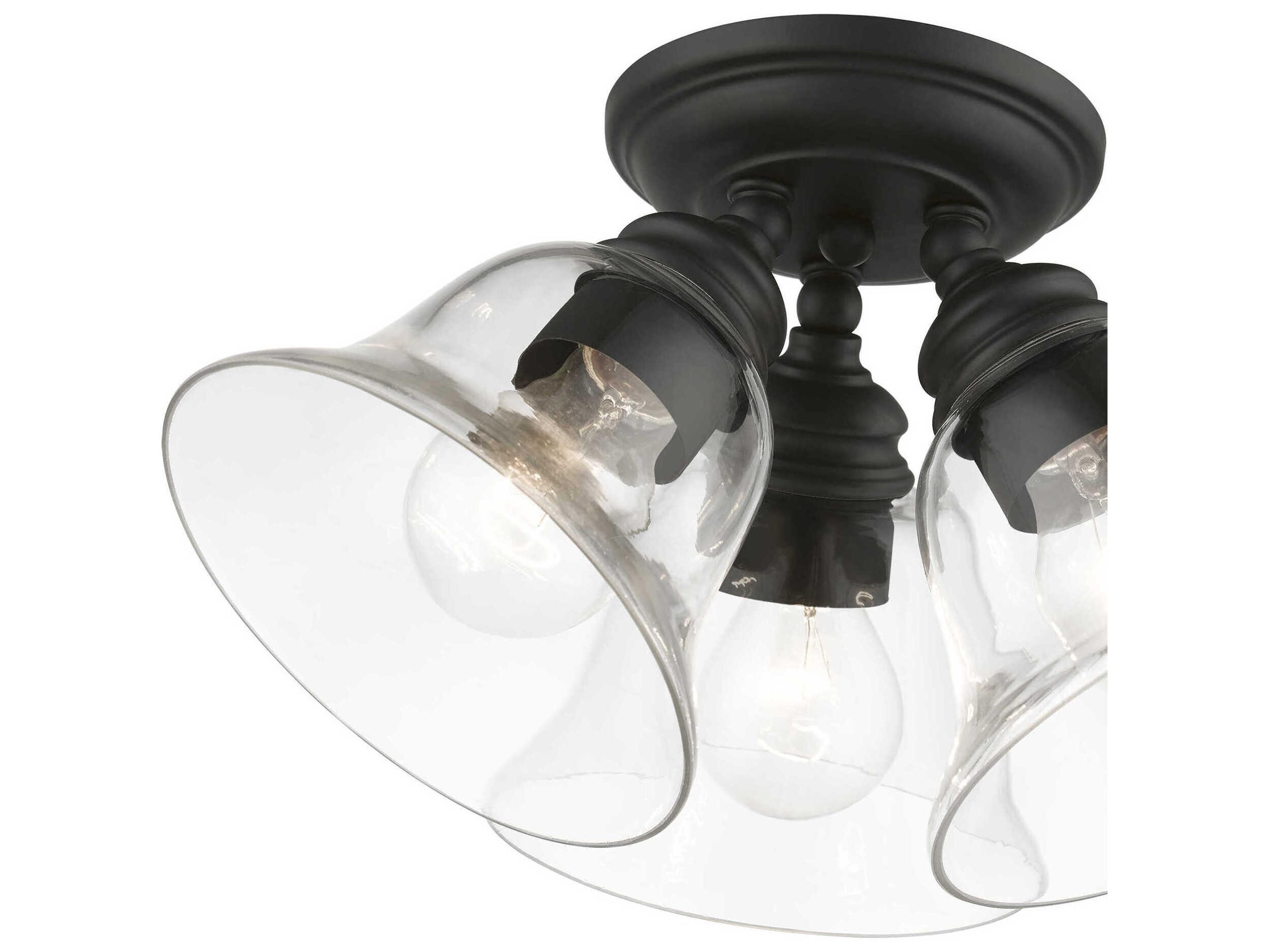 Livex Lighting Moreland 3-Light Black Glass Bell Semi Flush Mount