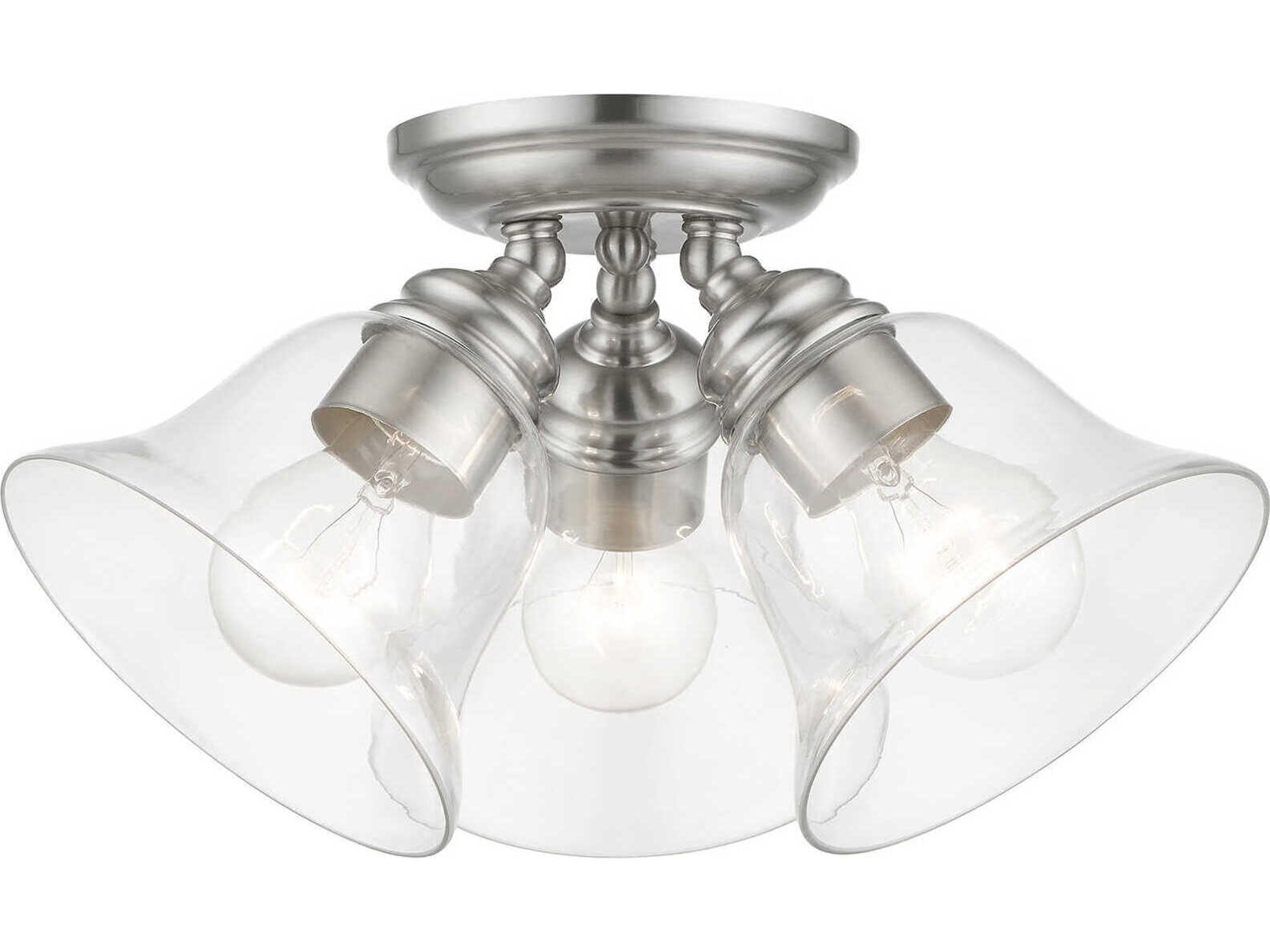 Moreland 3-Light Brushed Nickel Glass Bell Semi Flush Mount