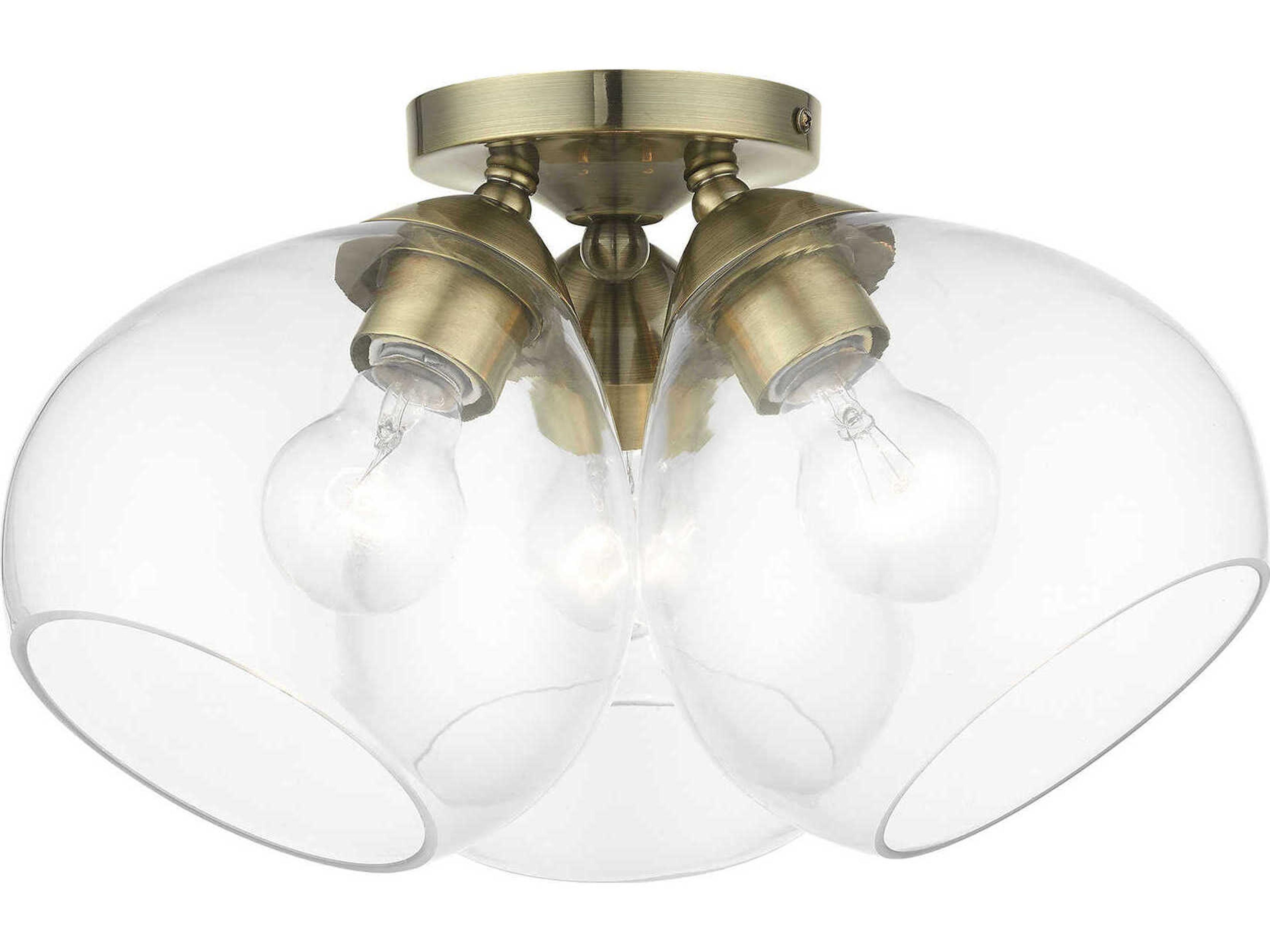 Catania 3-Light Antique Brass Glass Bell Semi Flush Mount