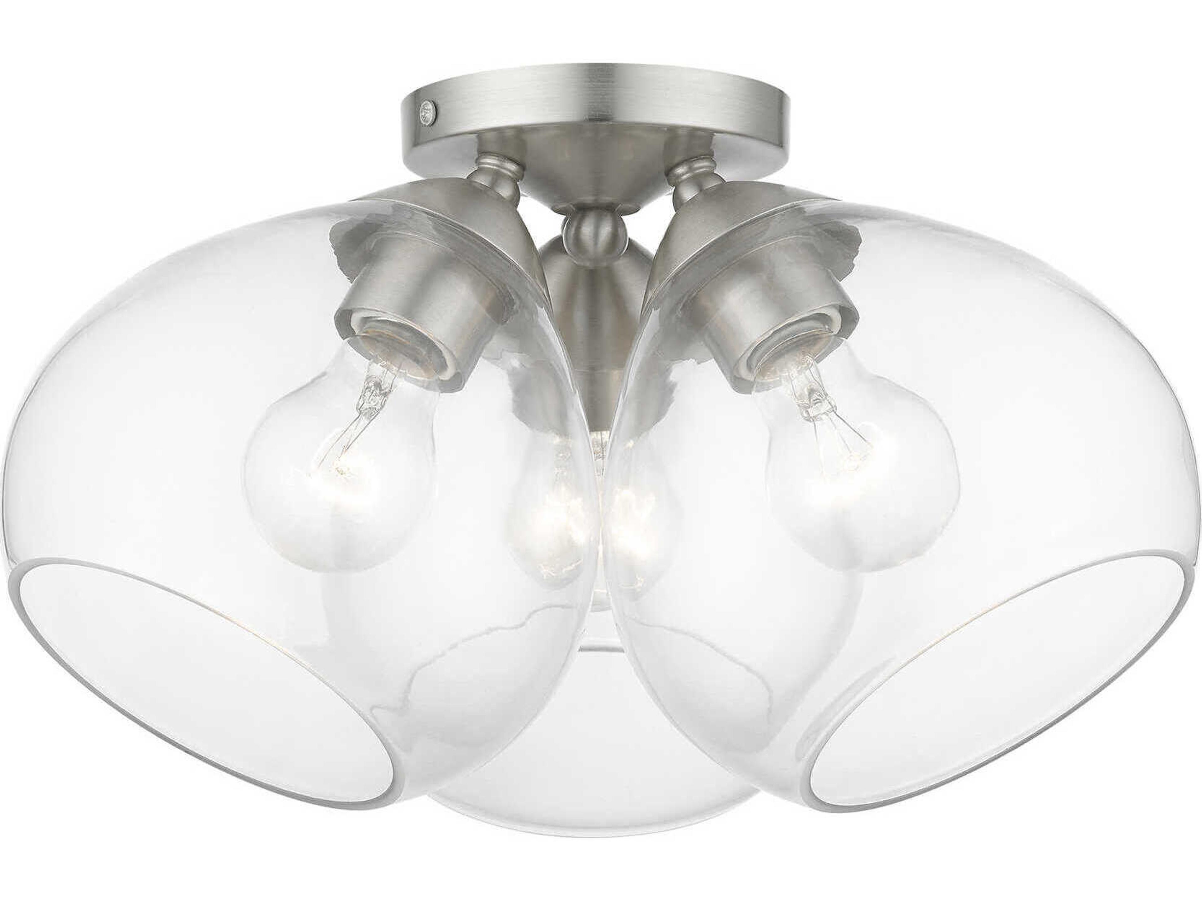 Catania 3-Light Brushed Nickel Glass Bell Semi Flush Mount