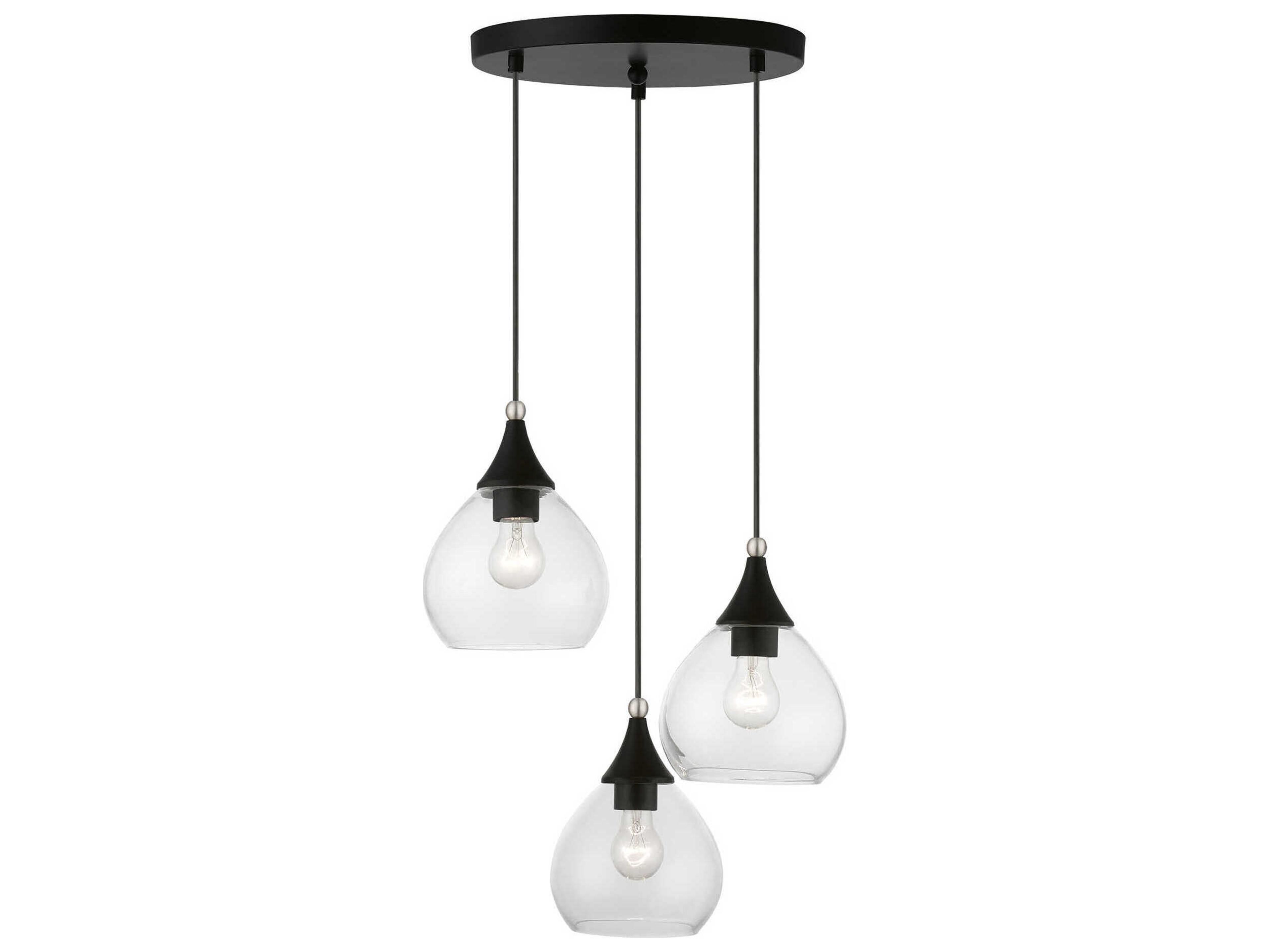 Catania 3-Light Black Brushed Nickel Glass Bell Pendant