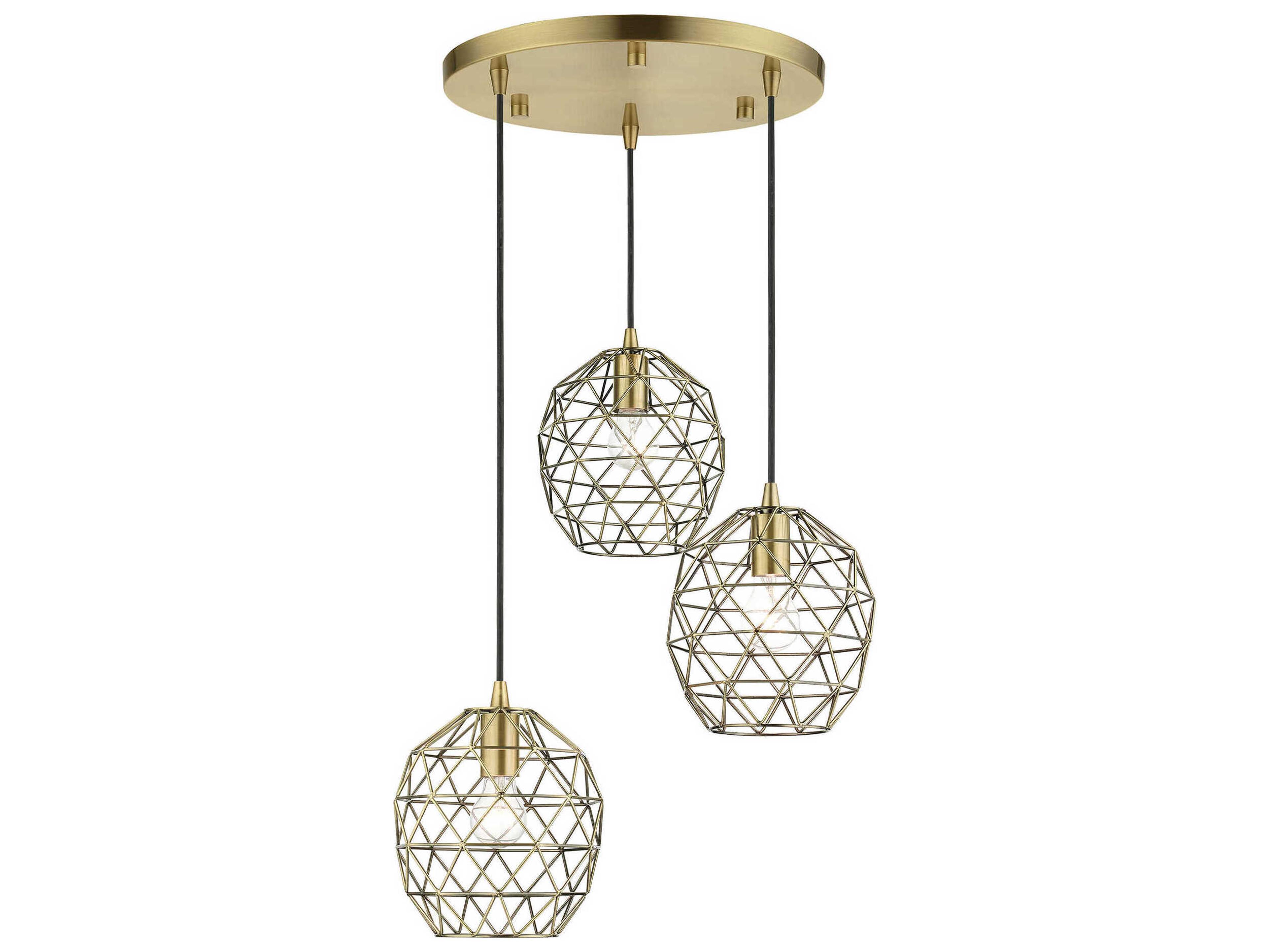 Livex Lighting Geometric 3-Light Antique Brass Bell Pendant
