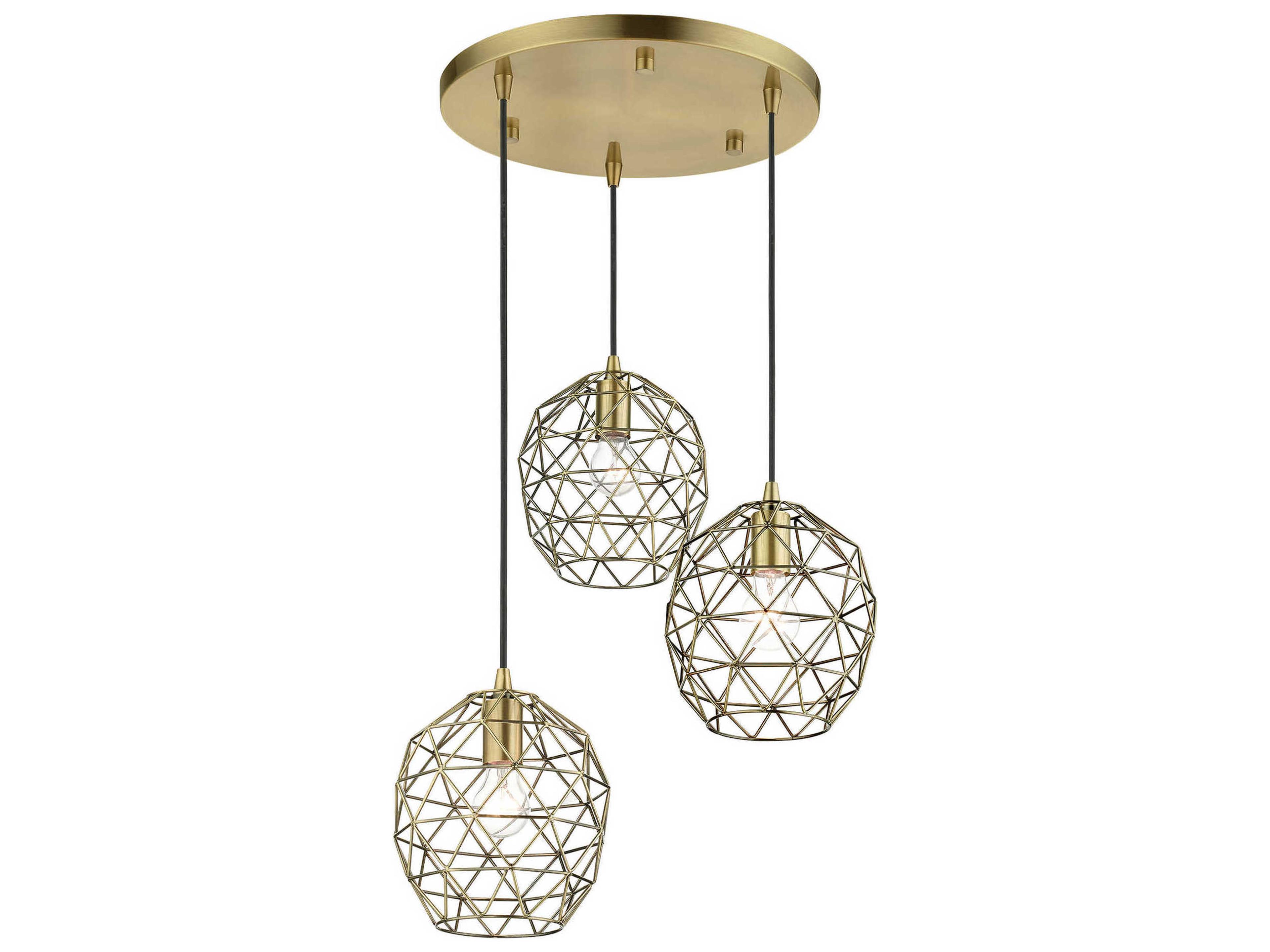 Livex Lighting Geometric 3-Light Antique Brass Bell Pendant