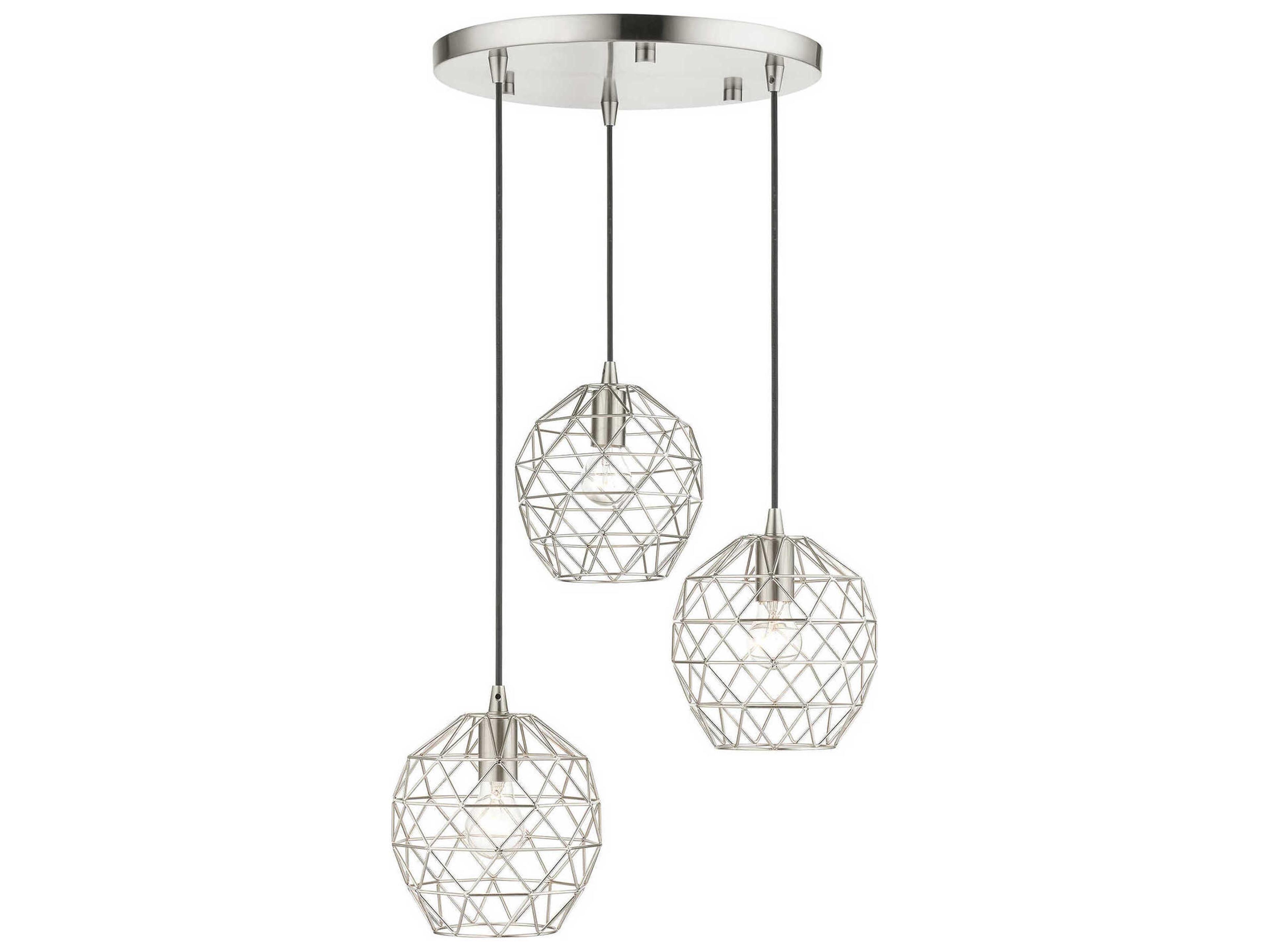 Geometric 3-Light Brushed Nickel Bell Pendant