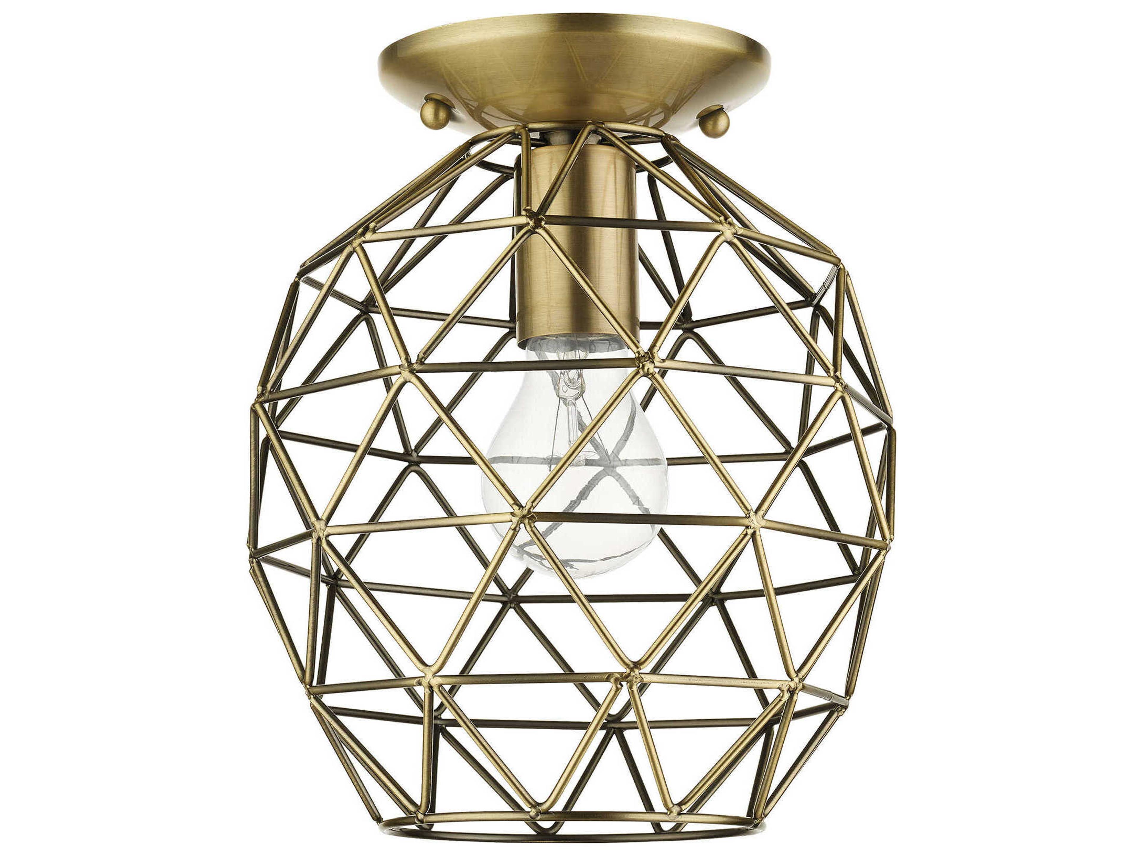 Livex Lighting Geometric 1-Light Antique Brass Bell Semi Flush Mount
