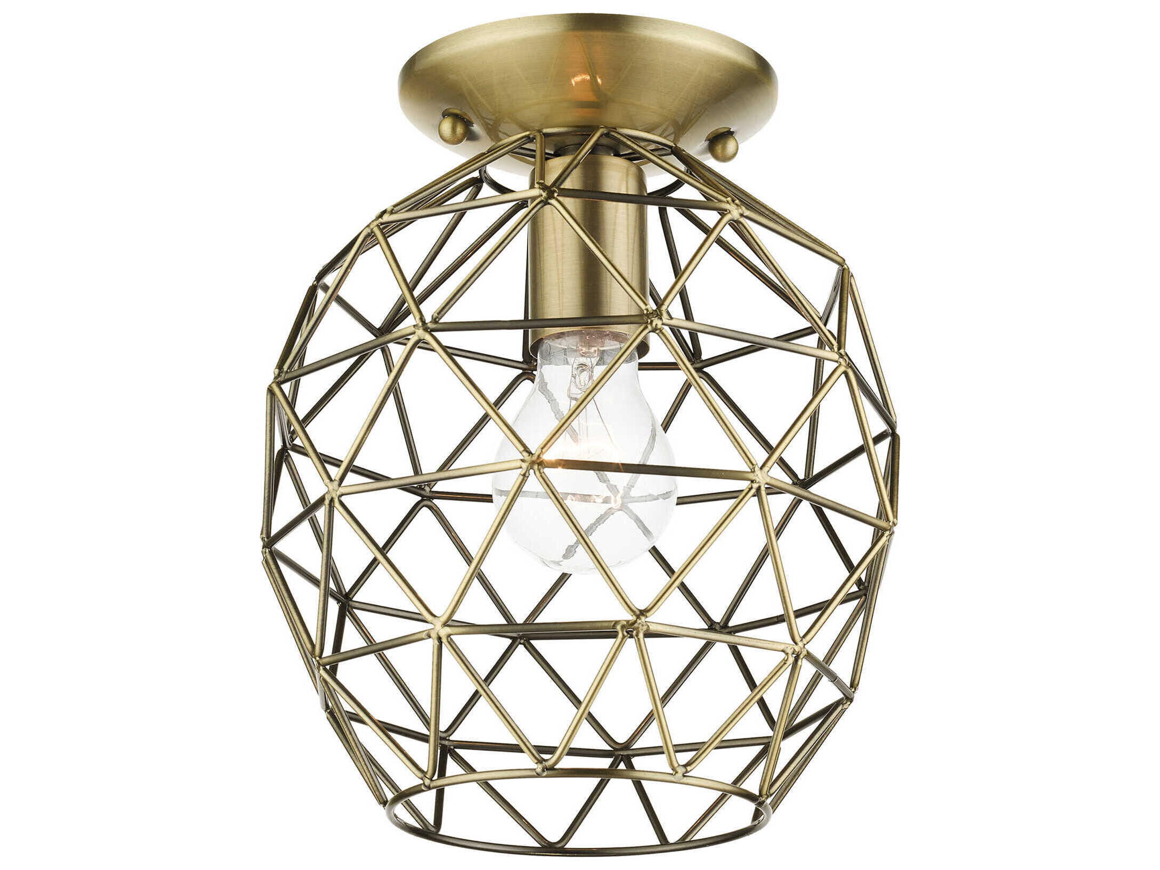 Livex Lighting Geometric 1-Light Antique Brass Bell Semi Flush Mount