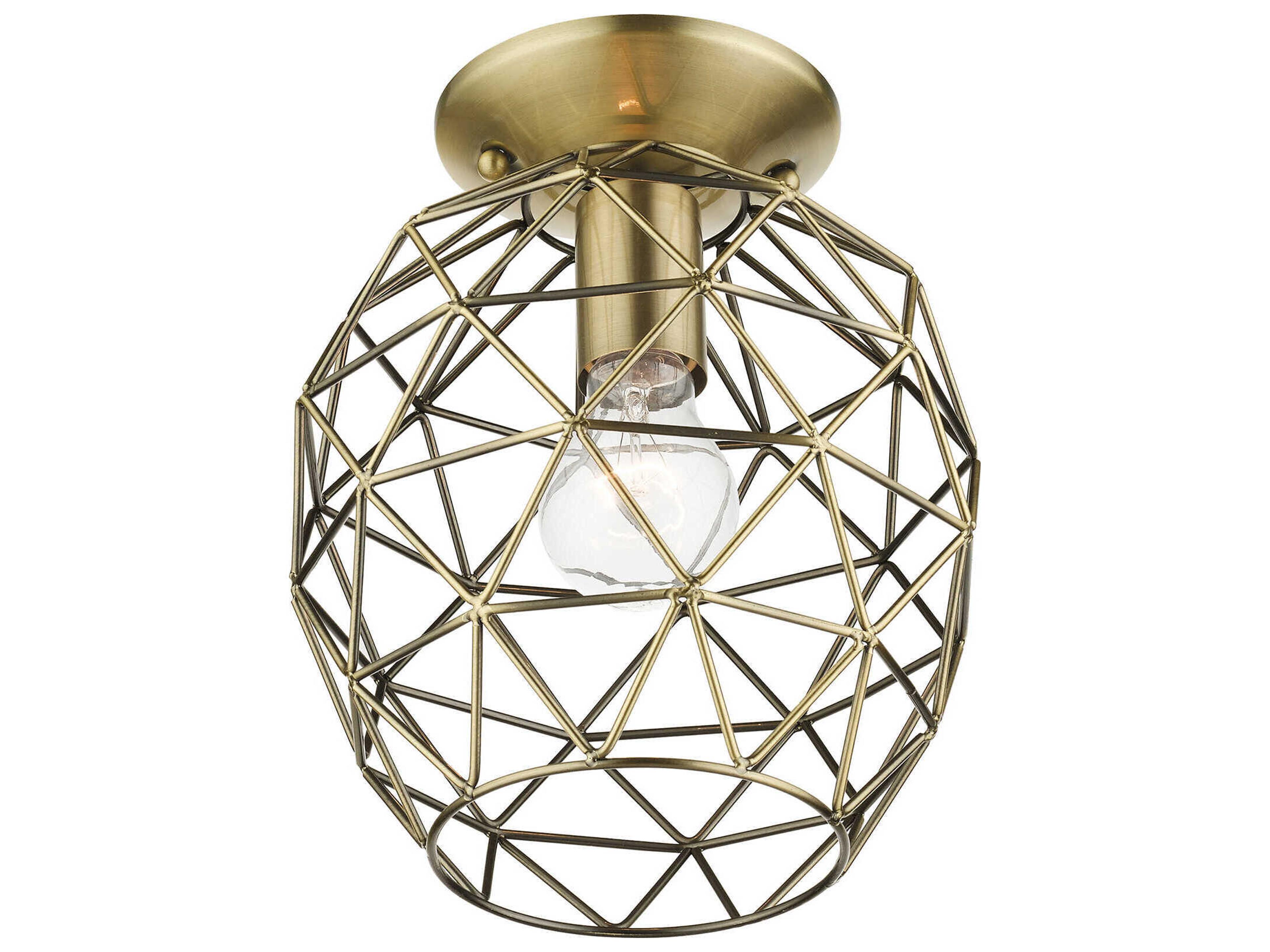 Livex Lighting Geometric 1-Light Antique Brass Bell Semi Flush Mount