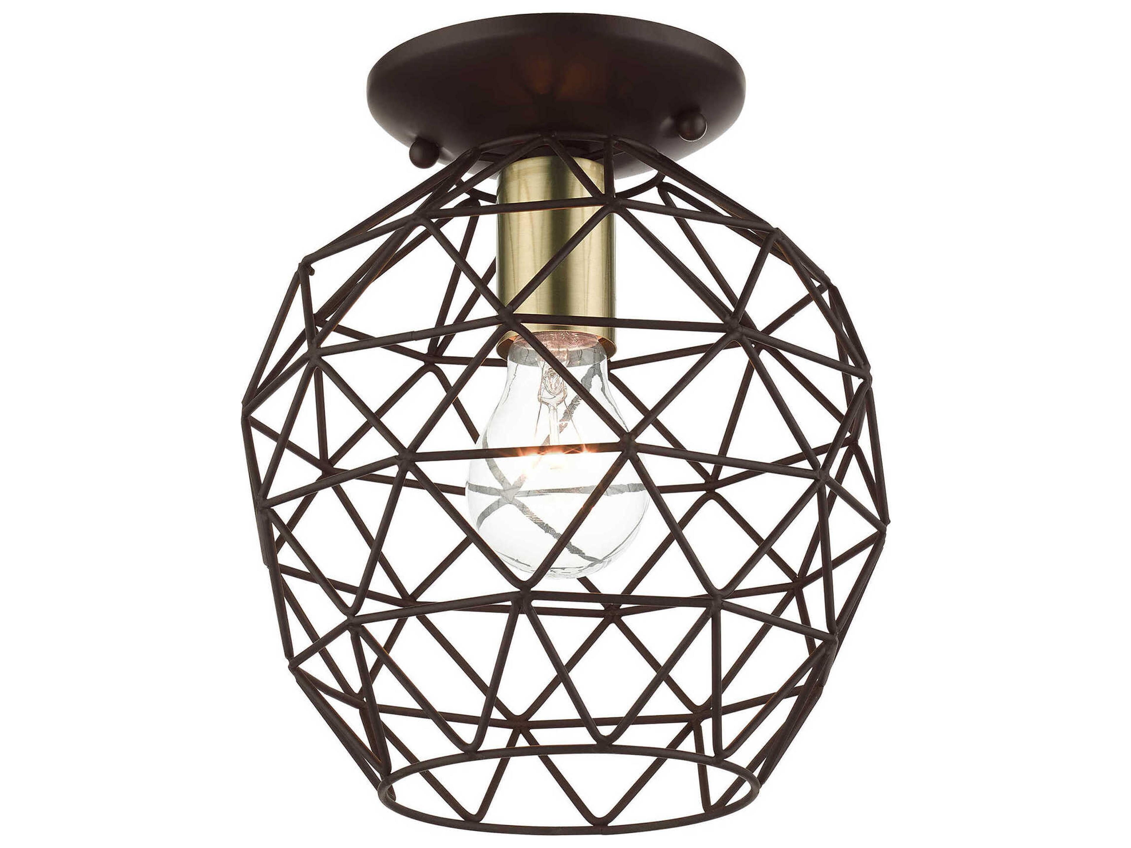 Livex Lighting Geometric 1-Light Bronze Bell Semi Flush Mount