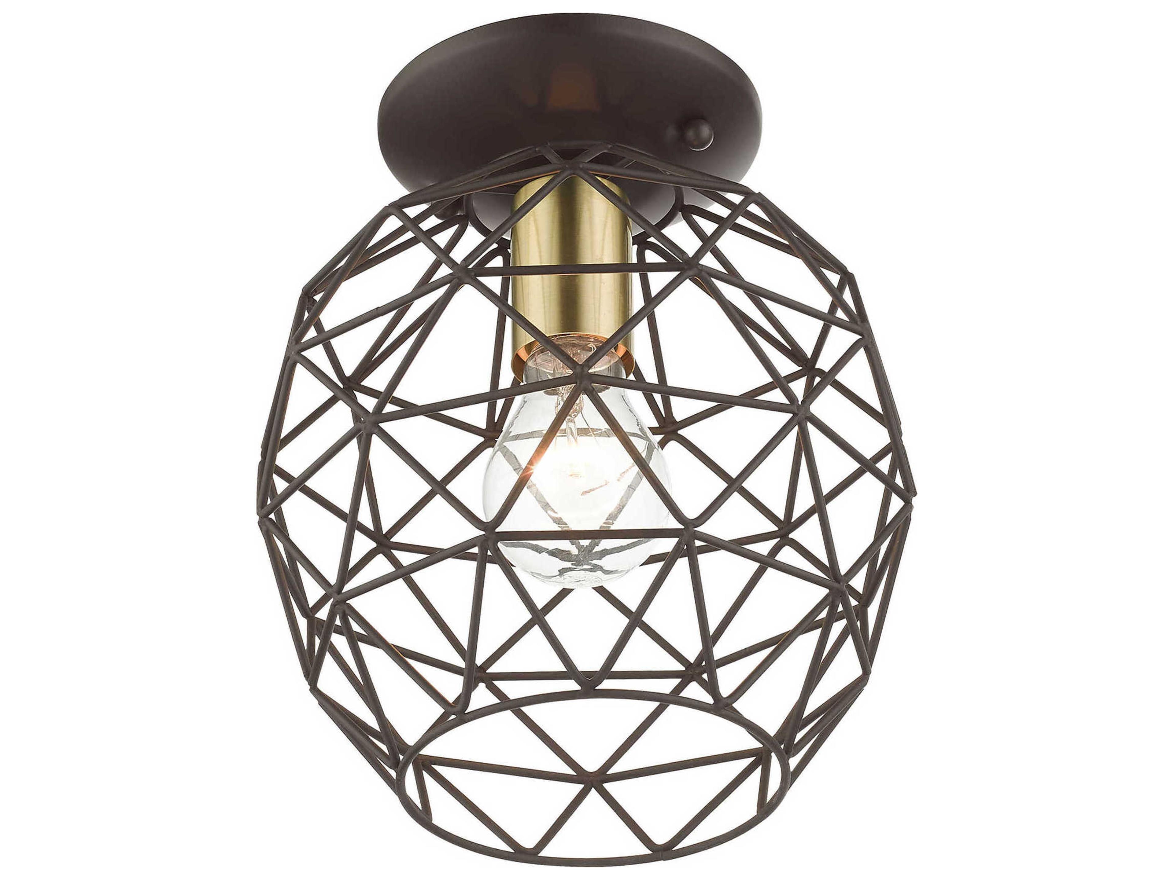 Livex Lighting Geometric 1-Light Bronze Bell Semi Flush Mount