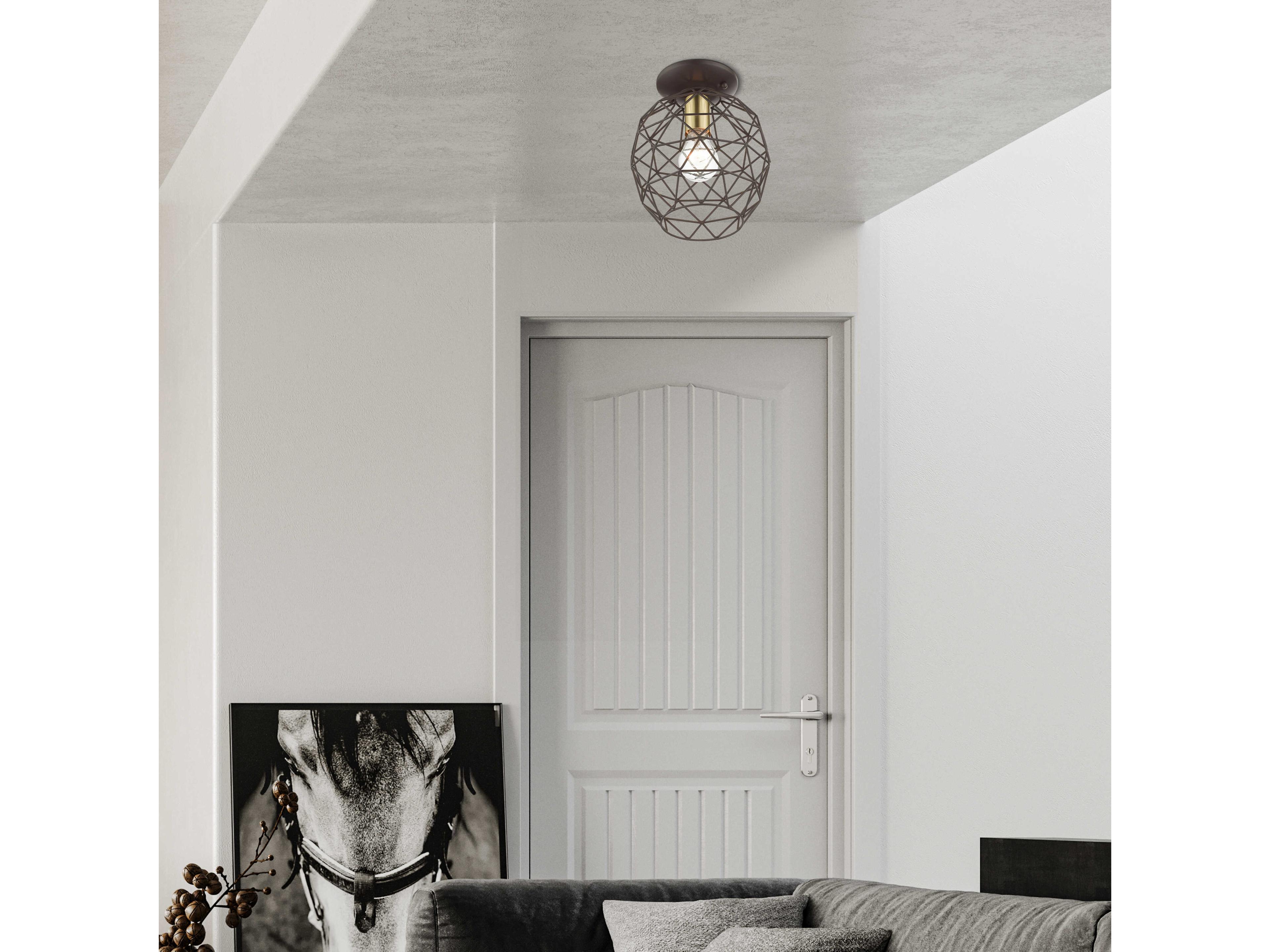 Livex Lighting Geometric 1-Light Bronze Bell Semi Flush Mount