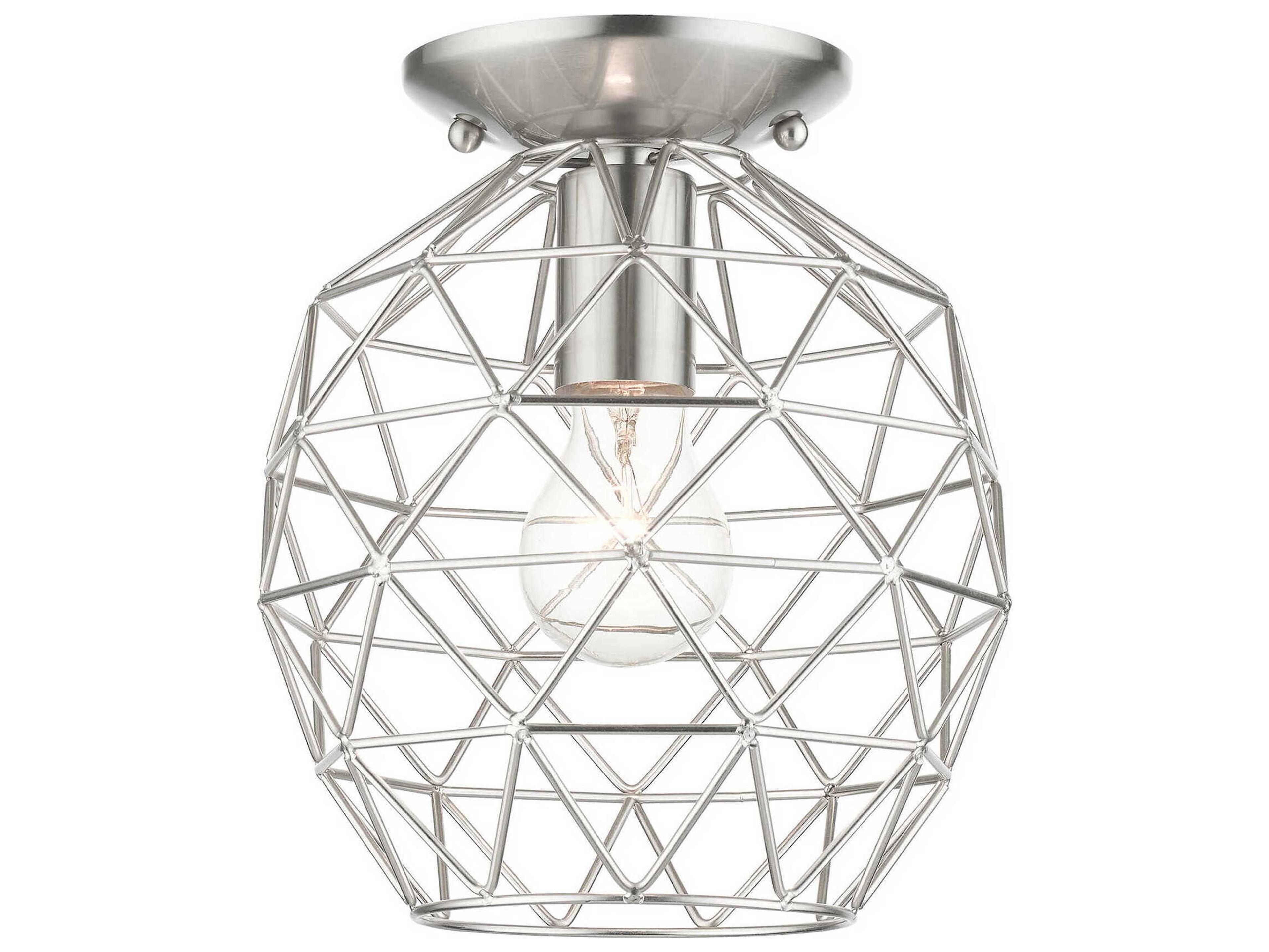 Geometric 1-Light Brushed Nickel Bell Semi Flush Mount