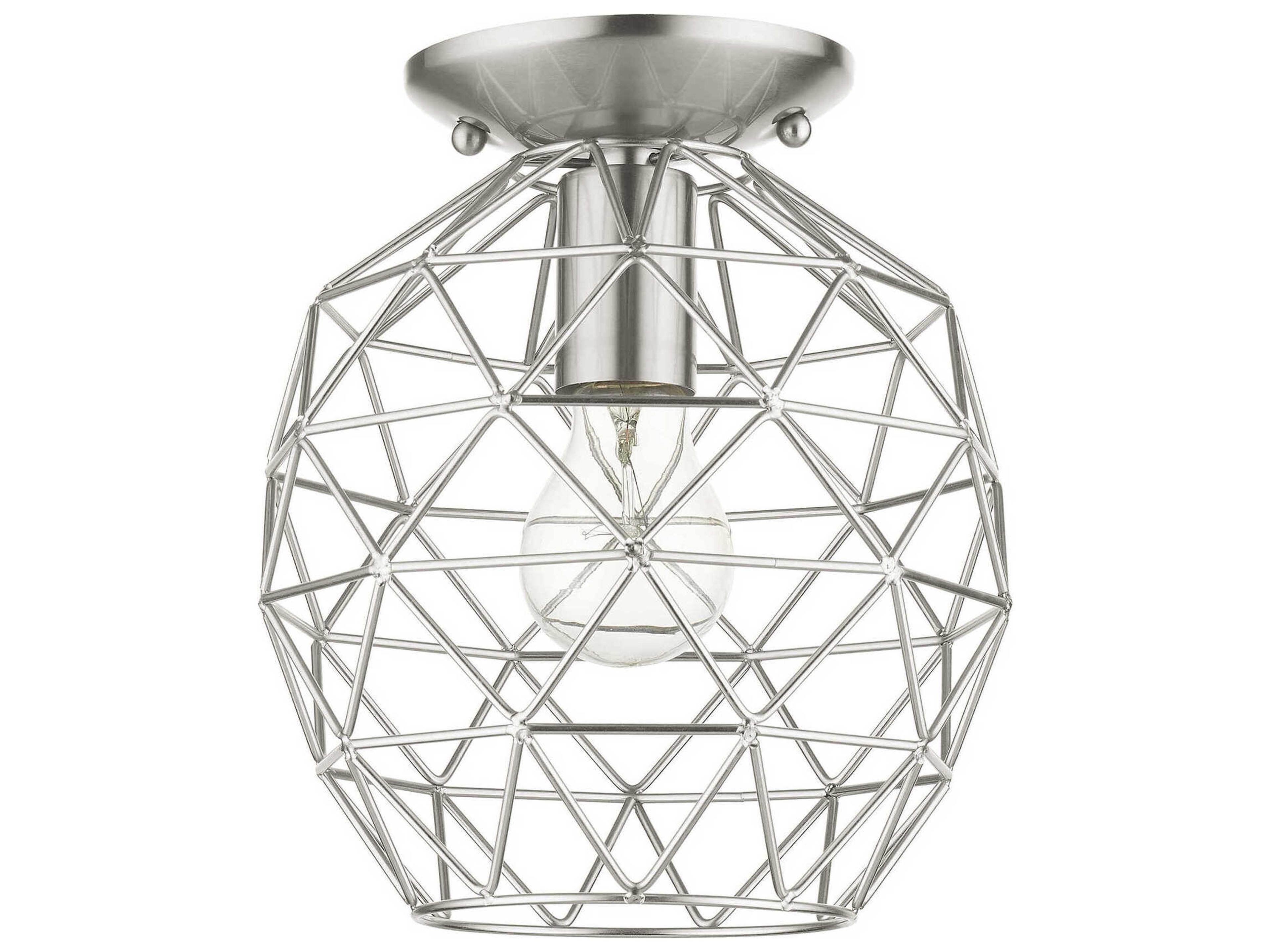 Livex Lighting Geometric 1-Light Brushed Nickel Bell Semi Flush Mount