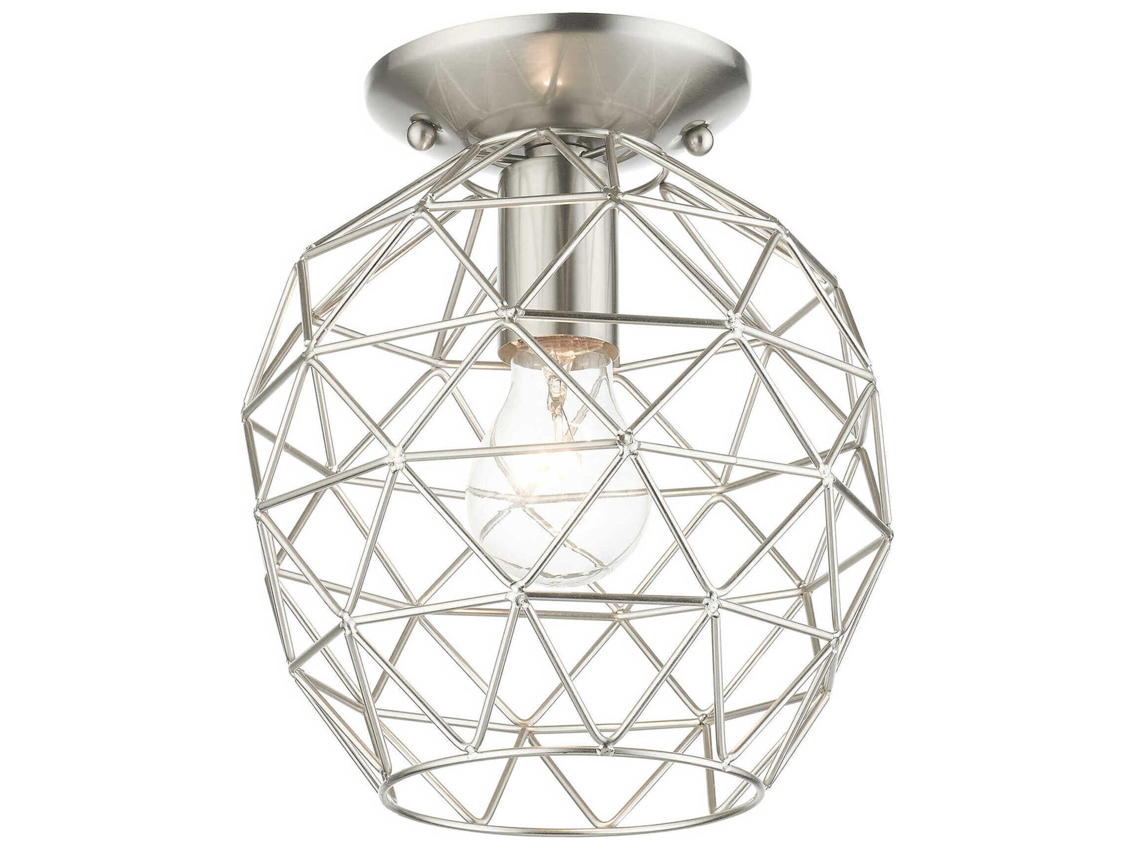 Livex Lighting Geometric 1-Light Brushed Nickel Bell Semi Flush Mount
