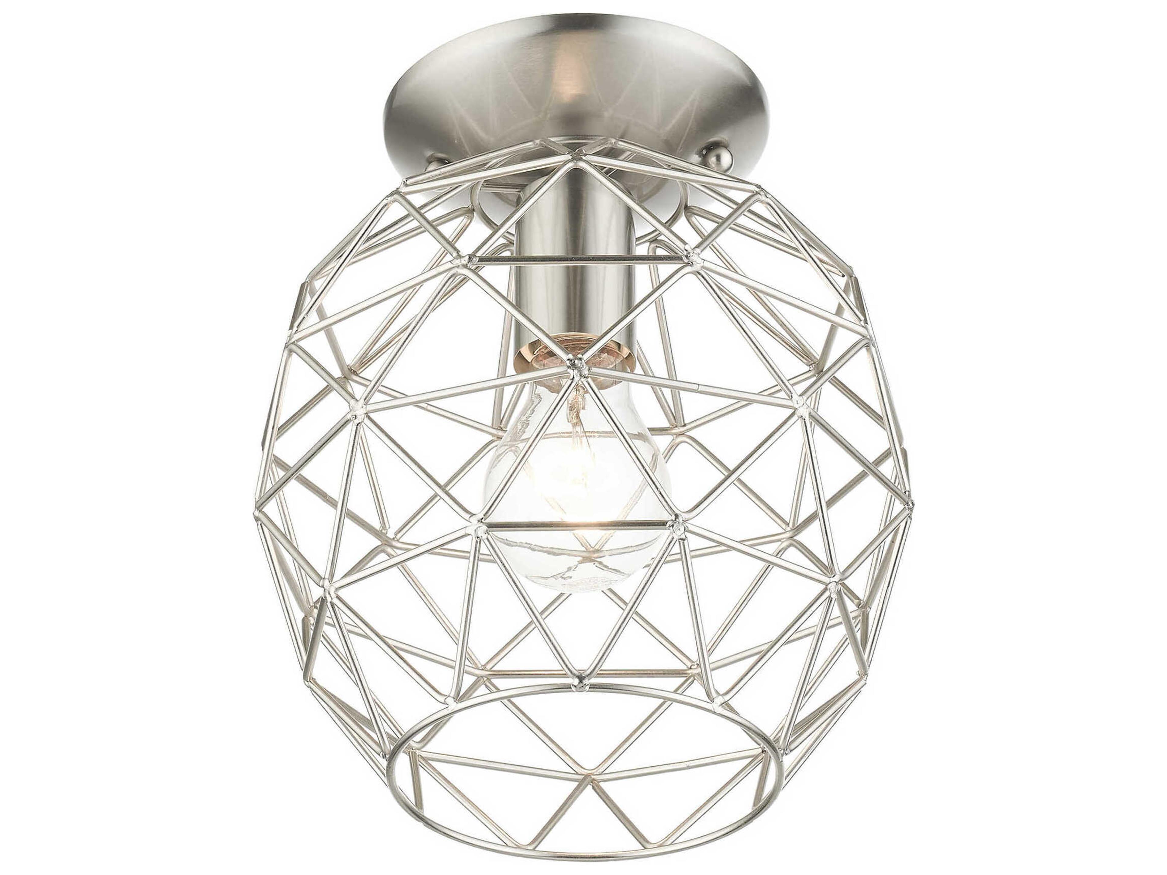 Livex Lighting Geometric 1-Light Brushed Nickel Bell Semi Flush Mount