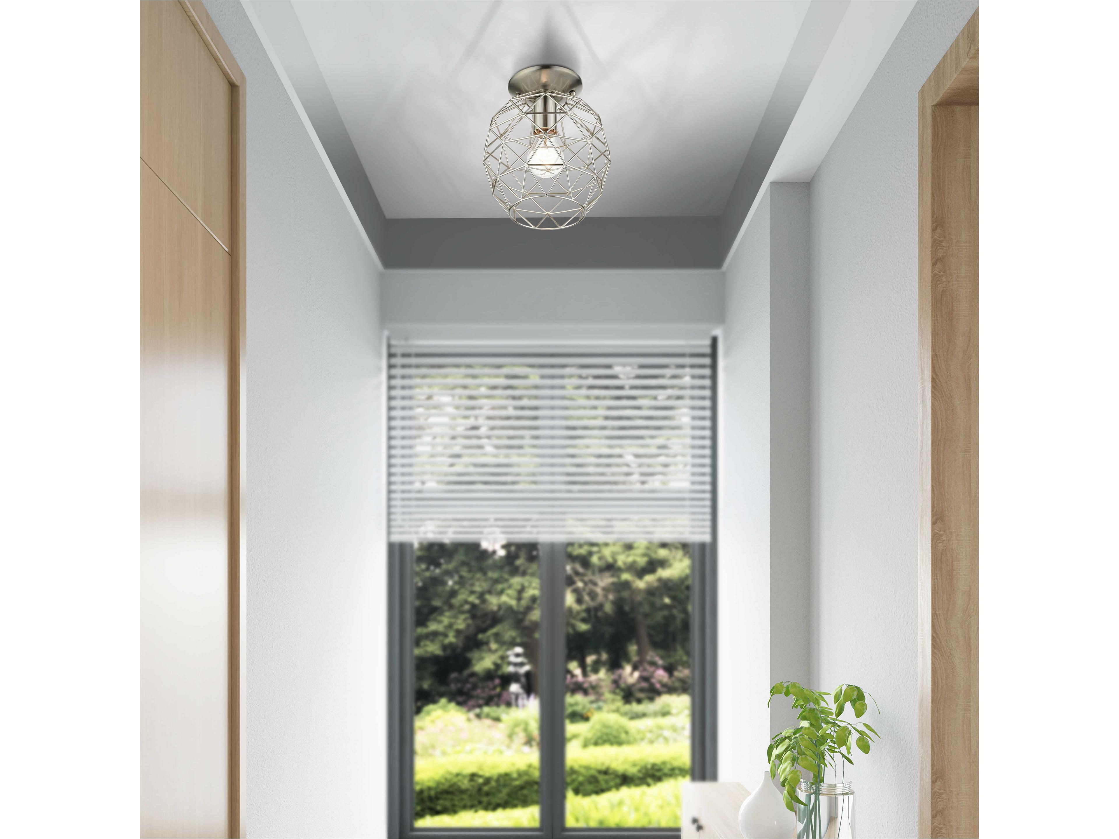 Livex Lighting Geometric 1-Light Brushed Nickel Bell Semi Flush Mount