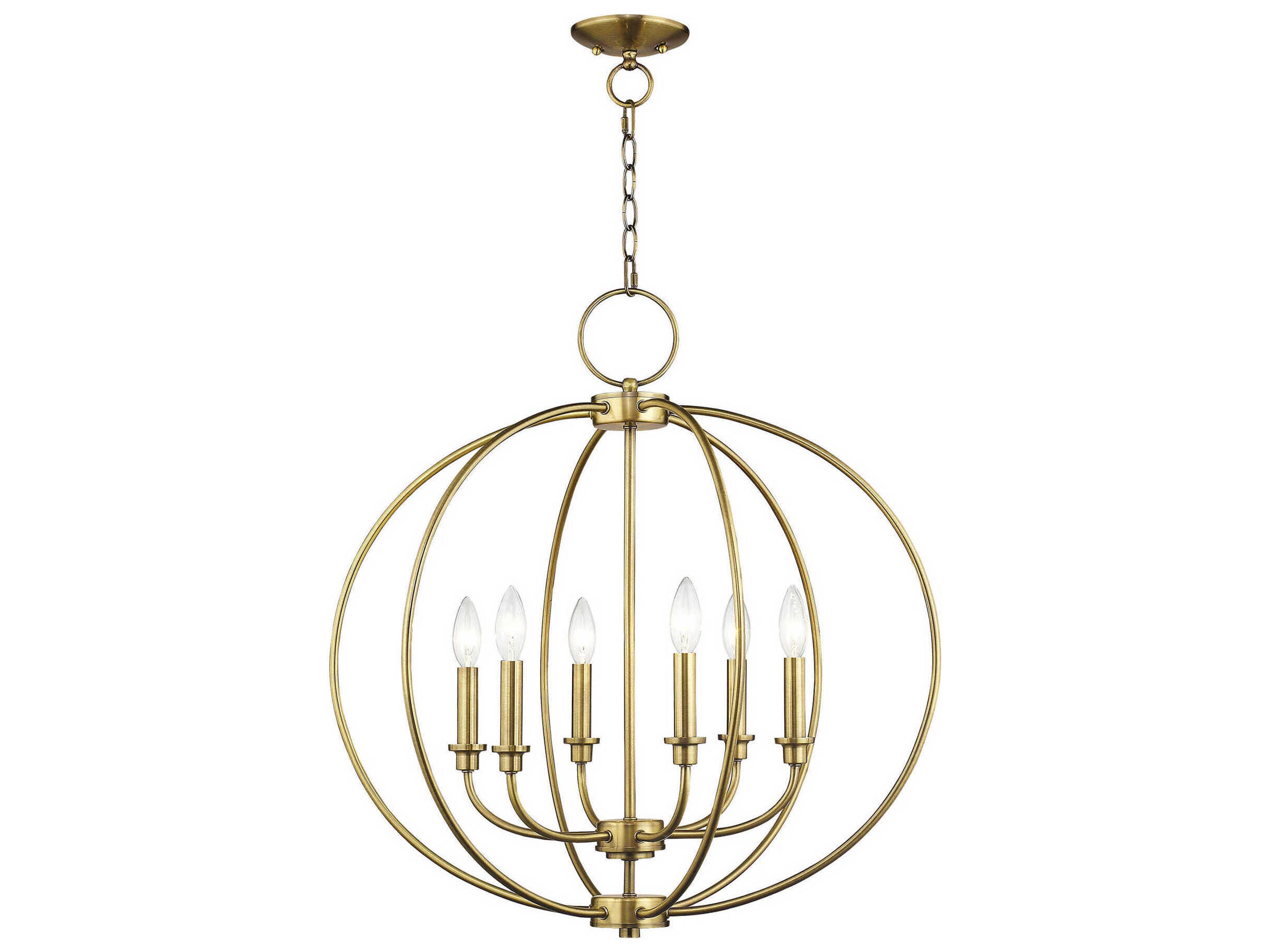 Livex Lighting Milania 6-Light Antique Brass Candelabra Lantern Chandelier