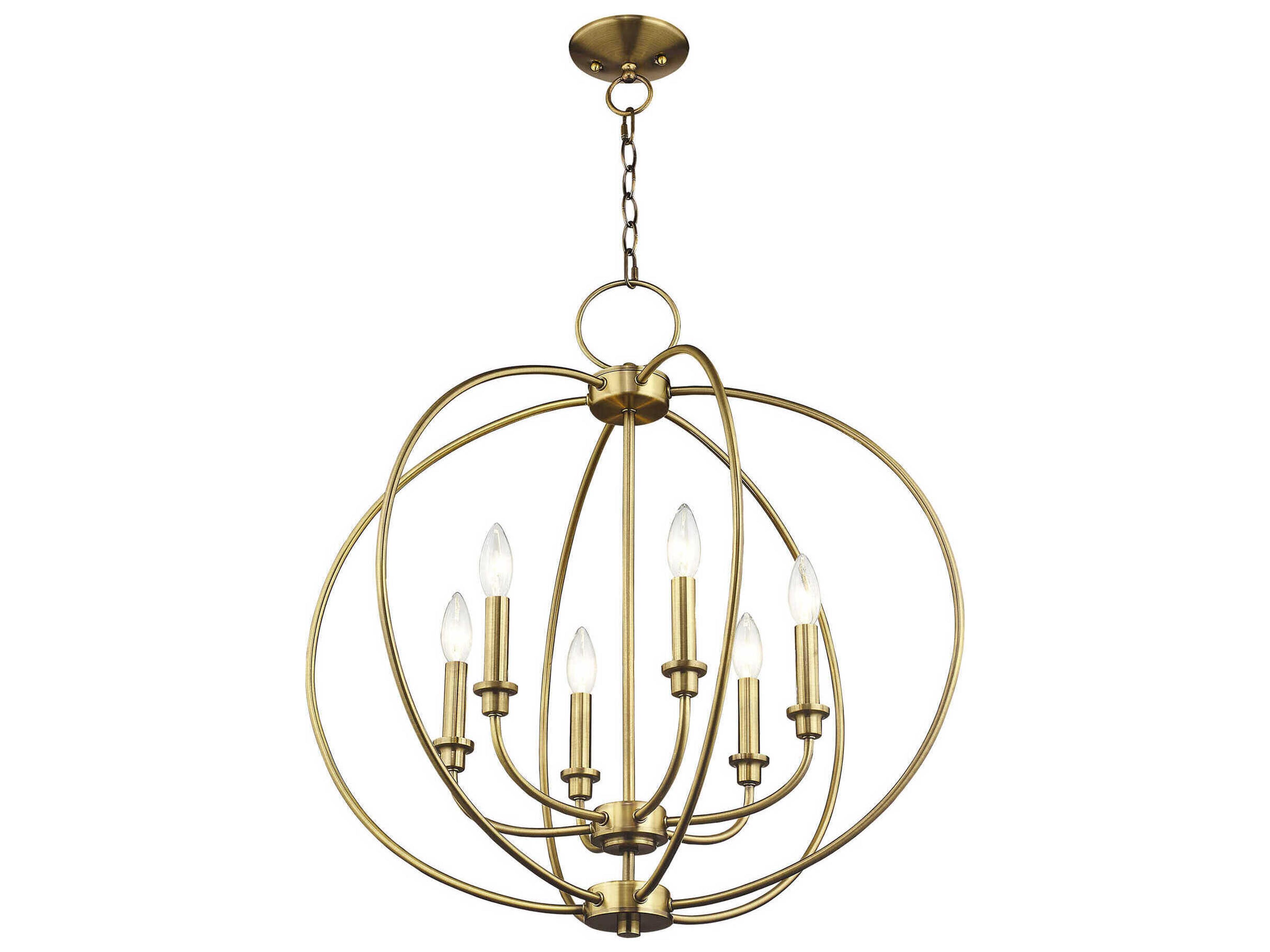 Livex Lighting Milania 6-Light Antique Brass Candelabra Lantern Chandelier