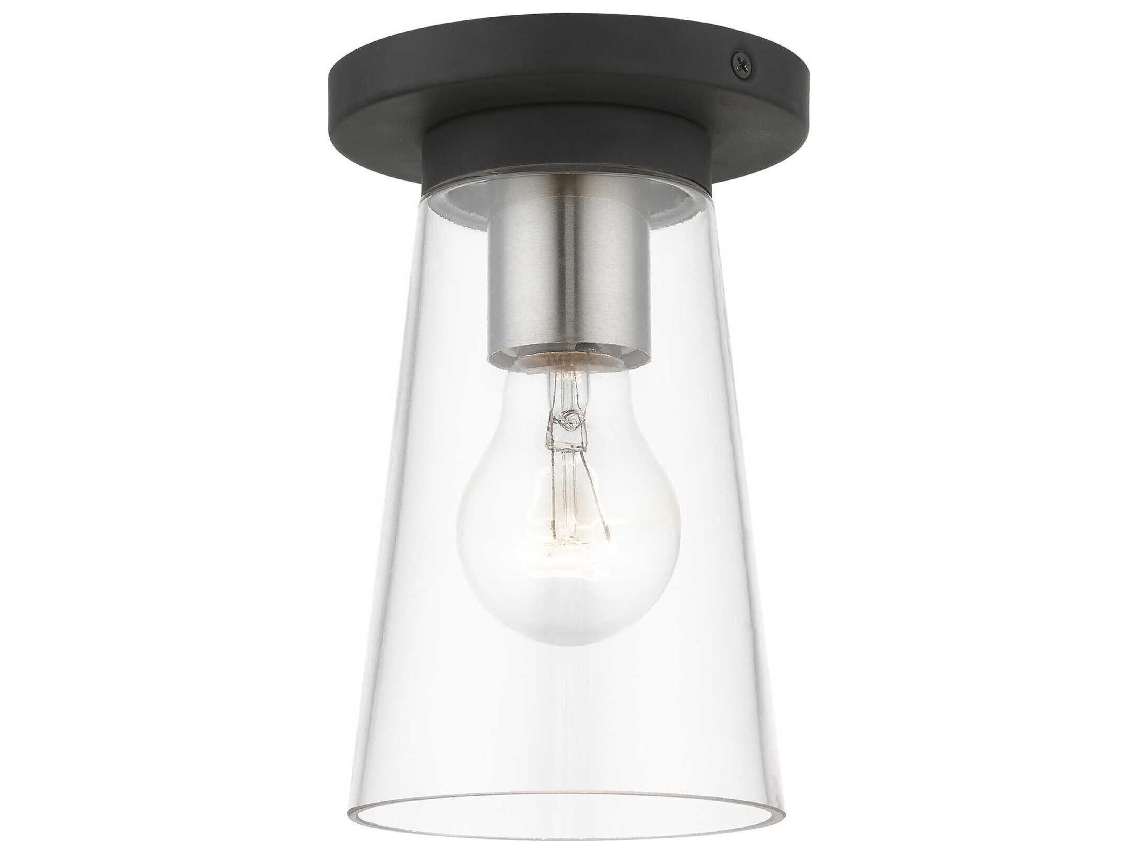 Cityview 1-Light Black Brushed Nickel Glass Cylinder Flush Mount