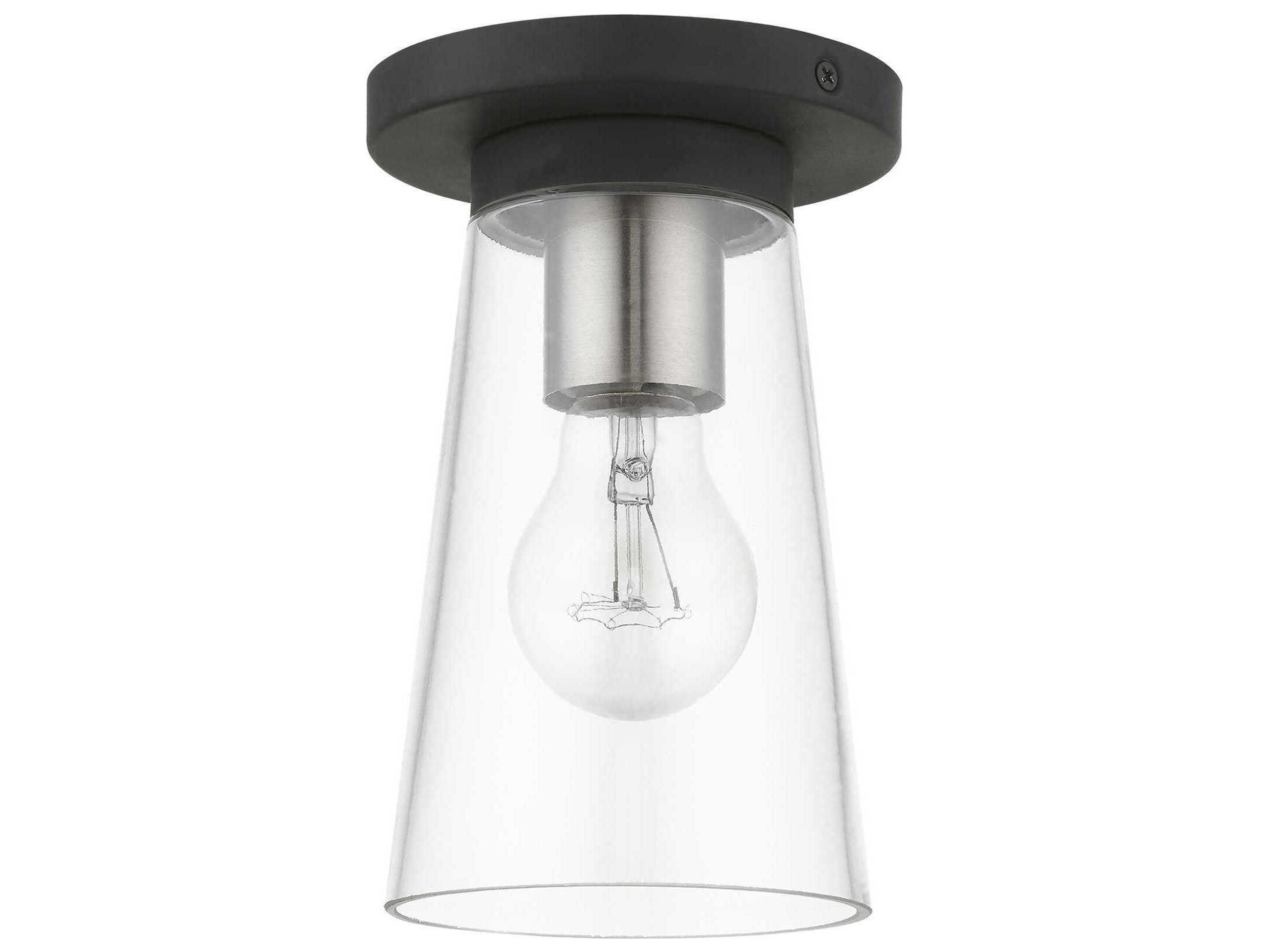 Livex Lighting Cityview 1-Light Black Brushed Nickel Glass Cylinder Flush Mount