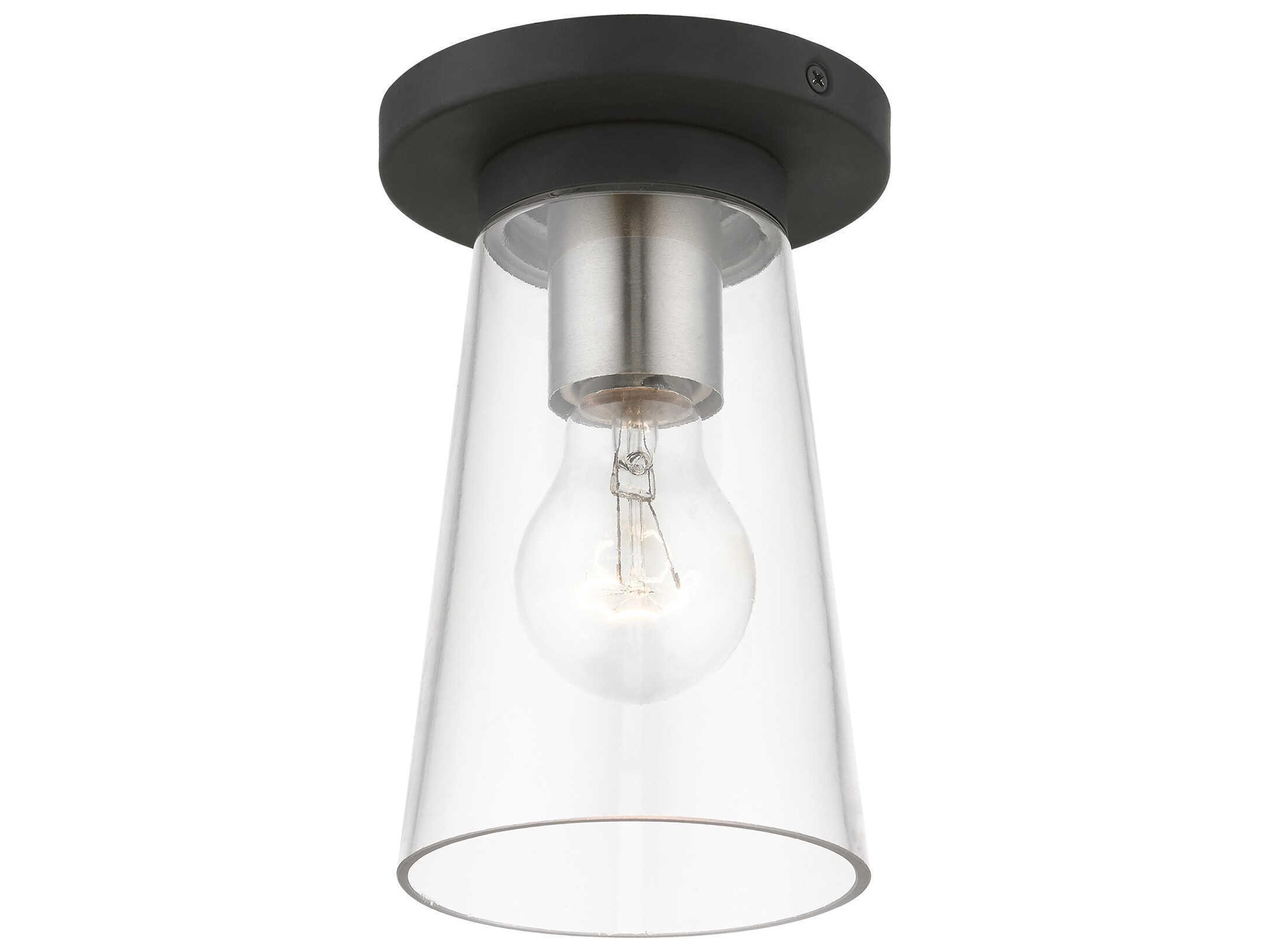 Livex Lighting Cityview 1-Light Black Brushed Nickel Glass Cylinder Flush Mount