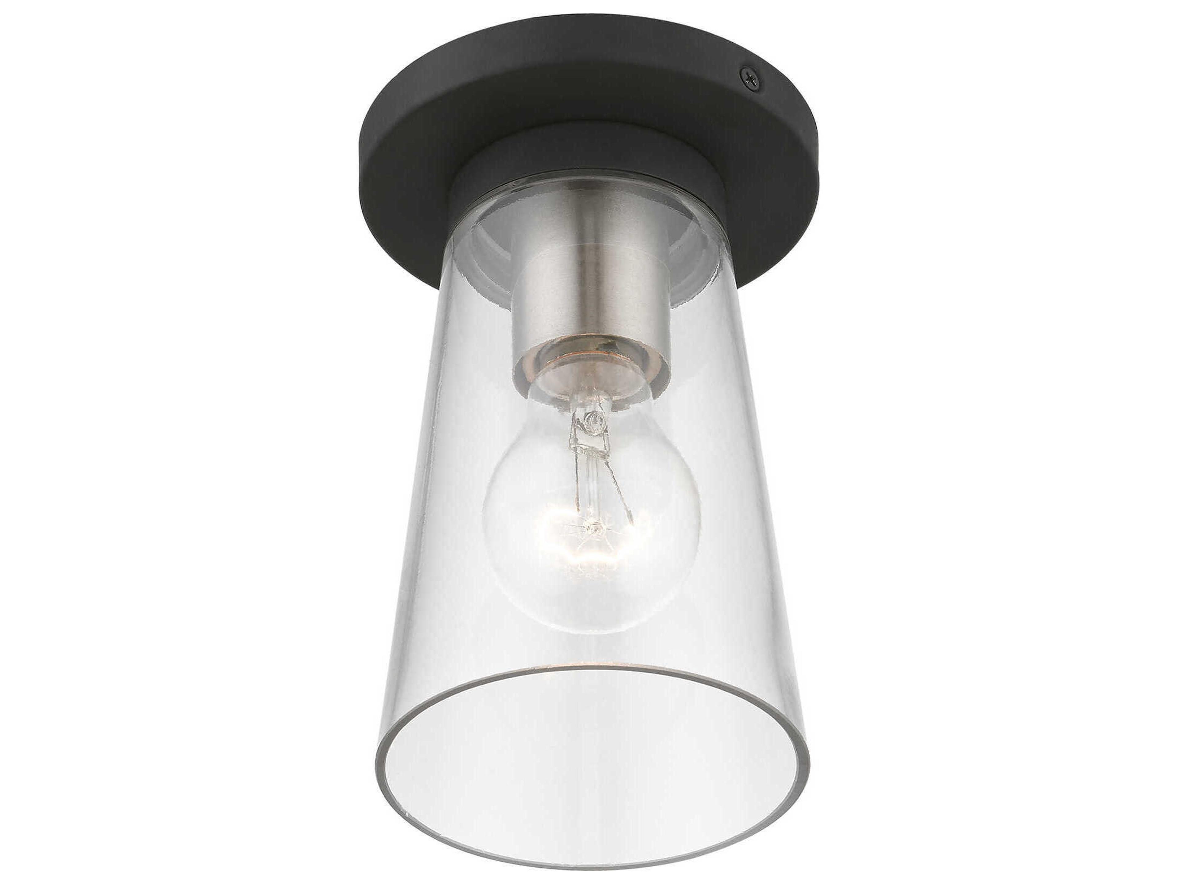 Livex Lighting Cityview 1-Light Black Brushed Nickel Glass Cylinder Flush Mount