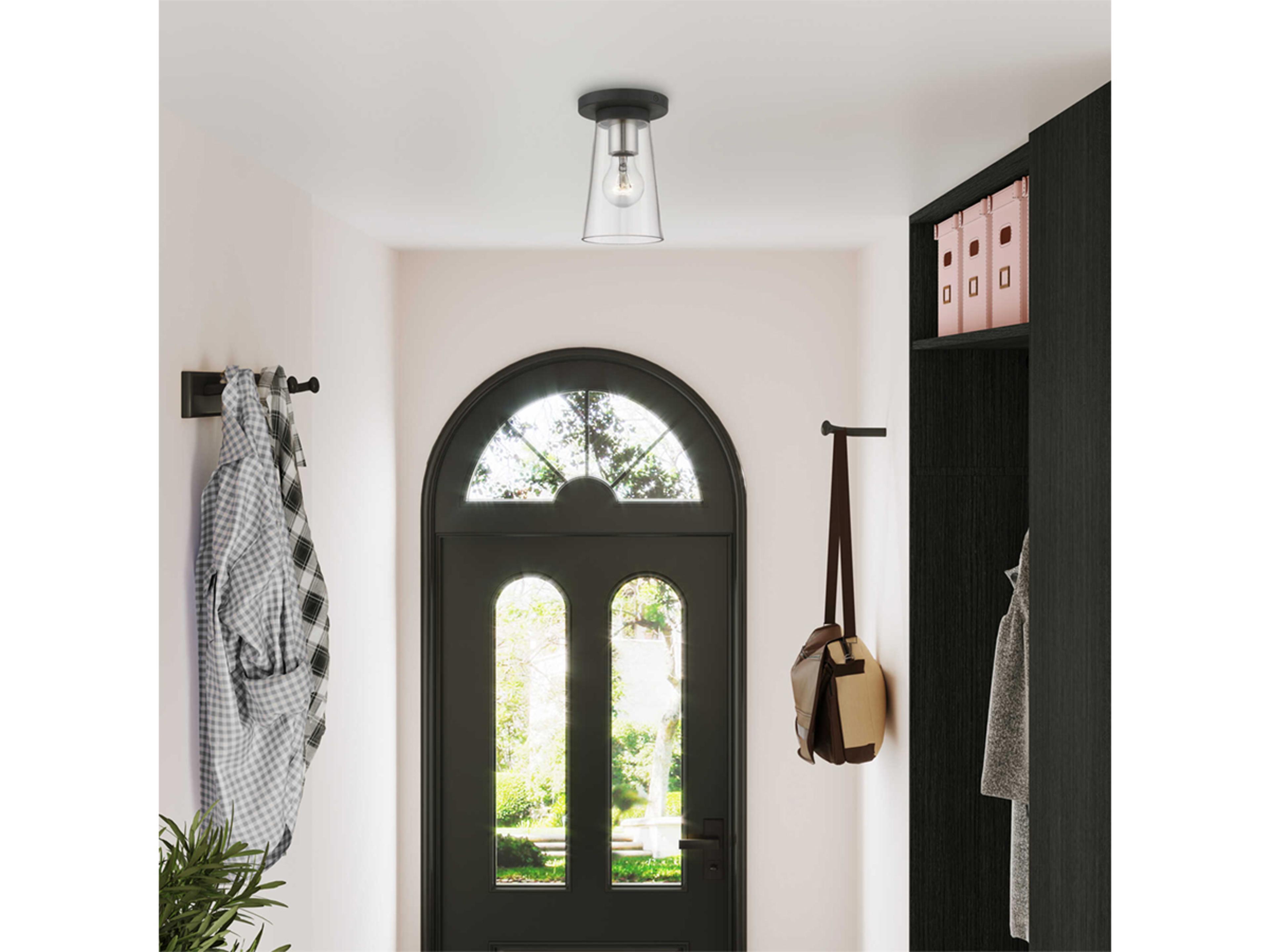 Livex Lighting Cityview 1-Light Black Brushed Nickel Glass Cylinder Flush Mount