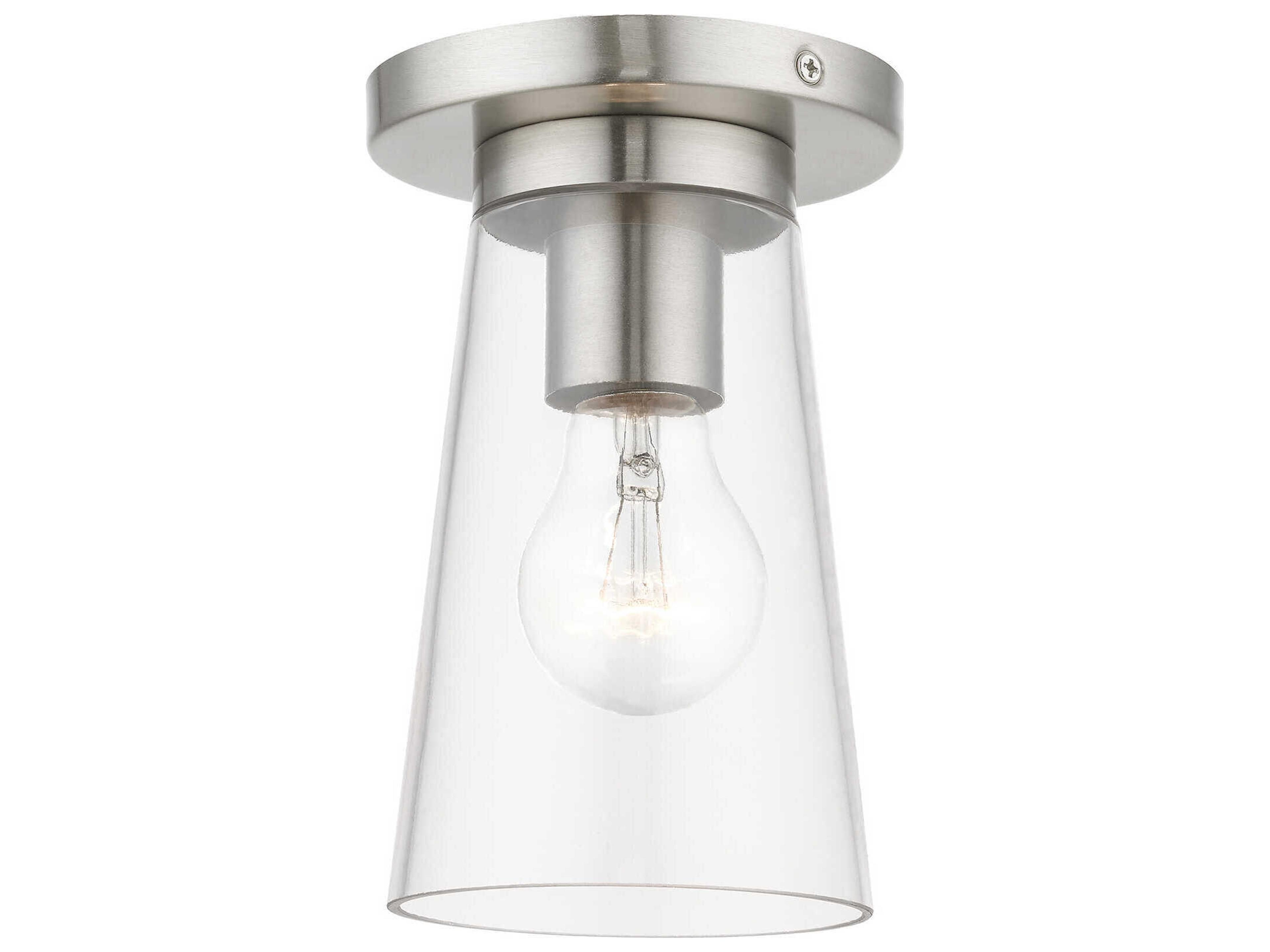 Cityview 1-Light Brushed Nickel Glass Cylinder Flush Mount