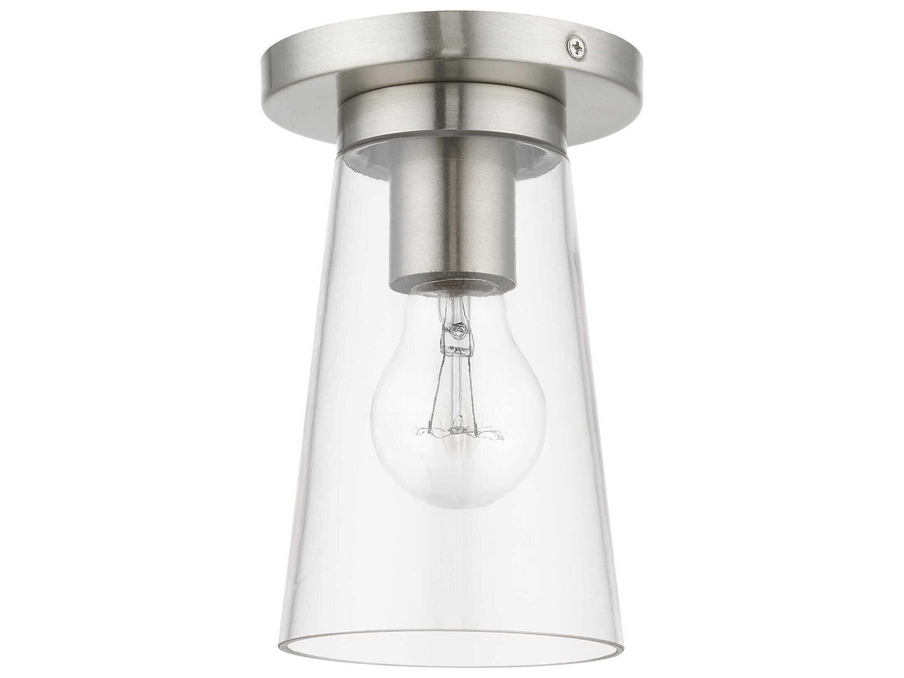 Livex Lighting Cityview 1-Light Brushed Nickel Glass Cylinder Flush Mount