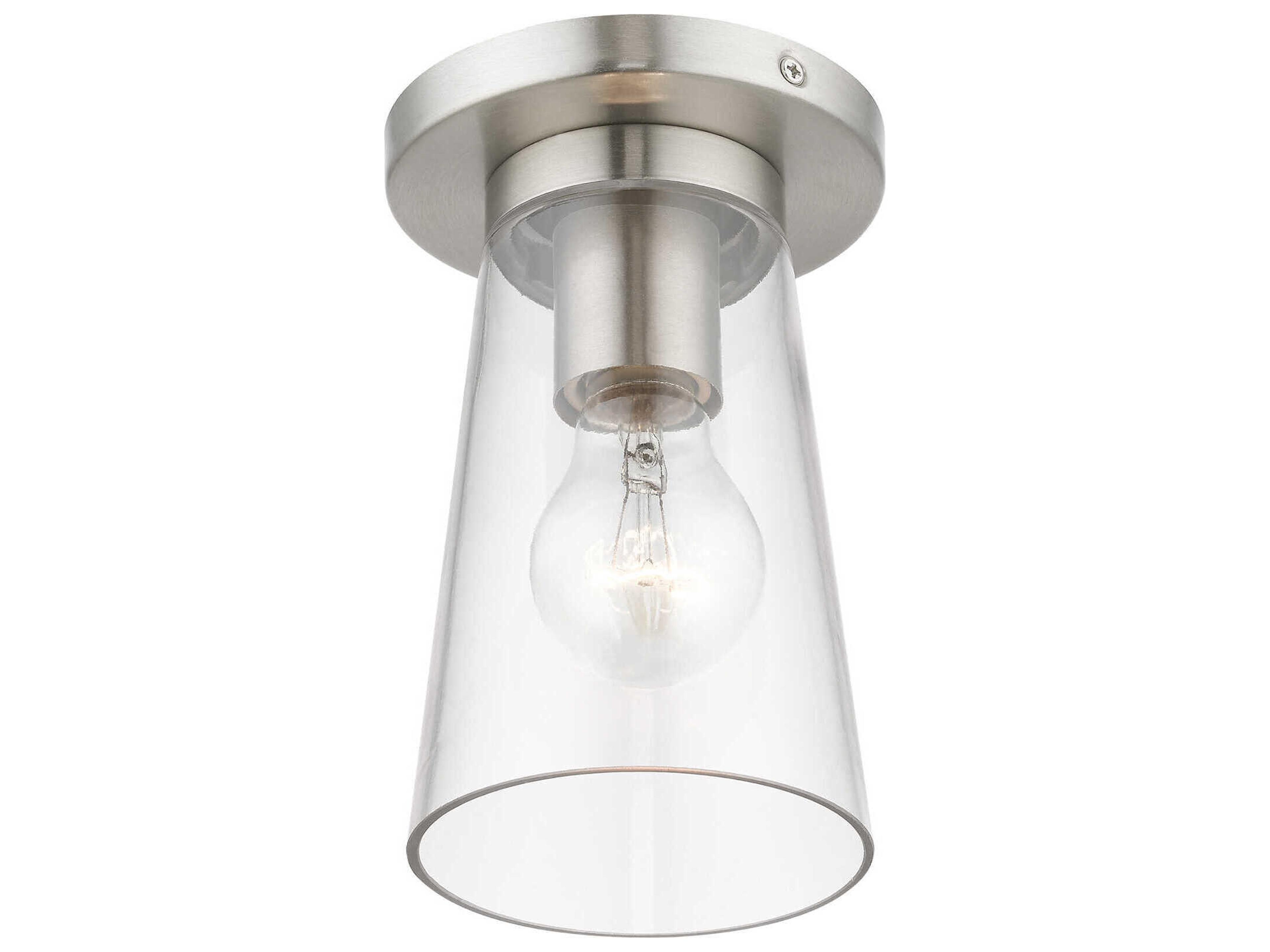 Livex Lighting Cityview 1-Light Brushed Nickel Glass Cylinder Flush Mount