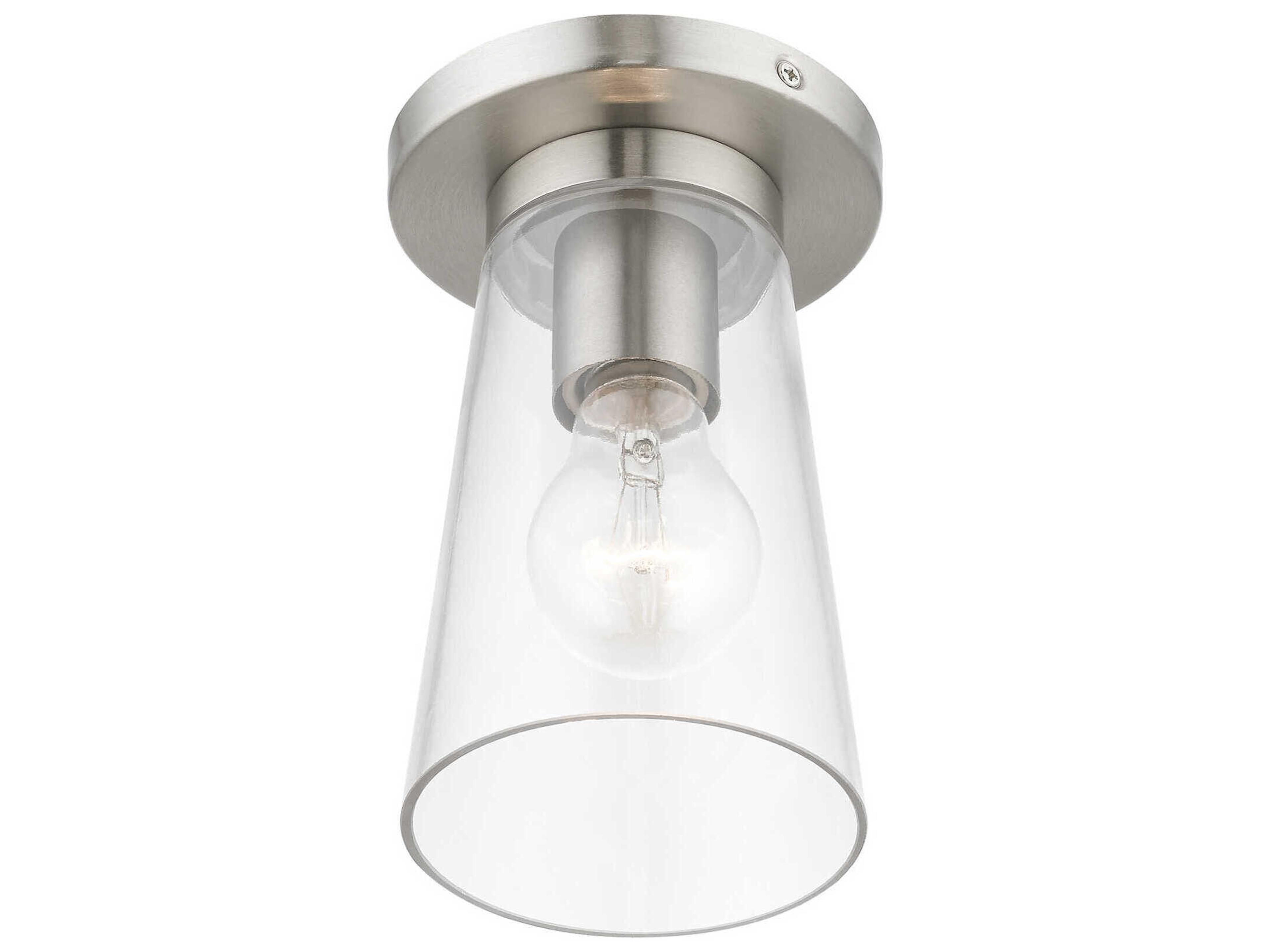 Livex Lighting Cityview 1-Light Brushed Nickel Glass Cylinder Flush Mount