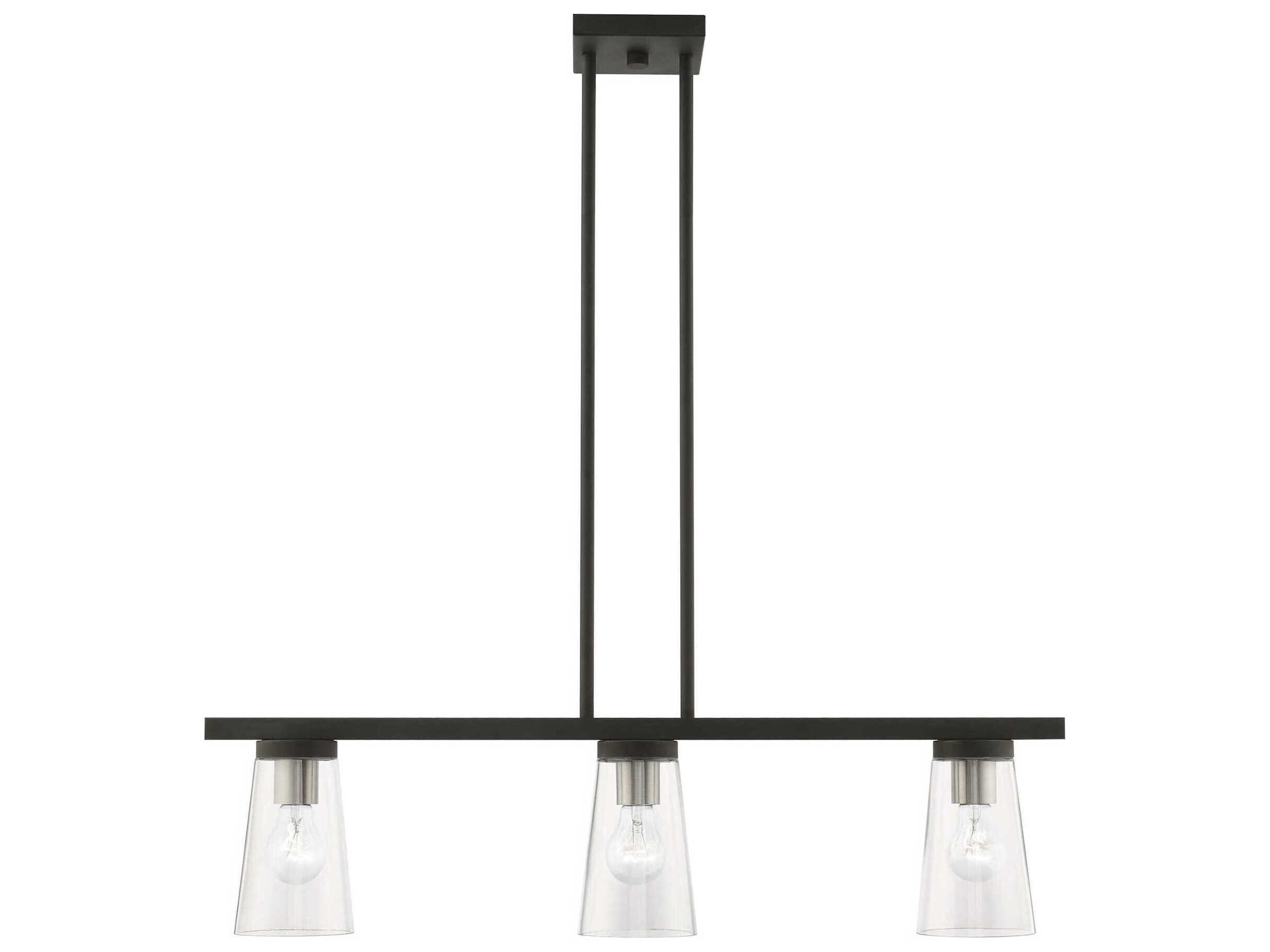 Cityview 3-Light Black Brushed Nickel Glass Cylinder Linear Island Pendant